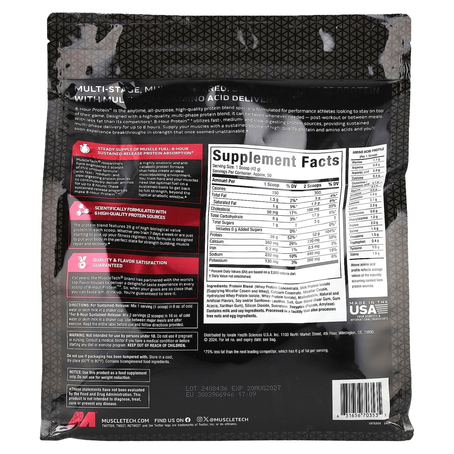 MuscleTech, Platinum 8-Hour Protein™, Vanilla Cake, 4.6 lbs (2.09 kg) - Image 2