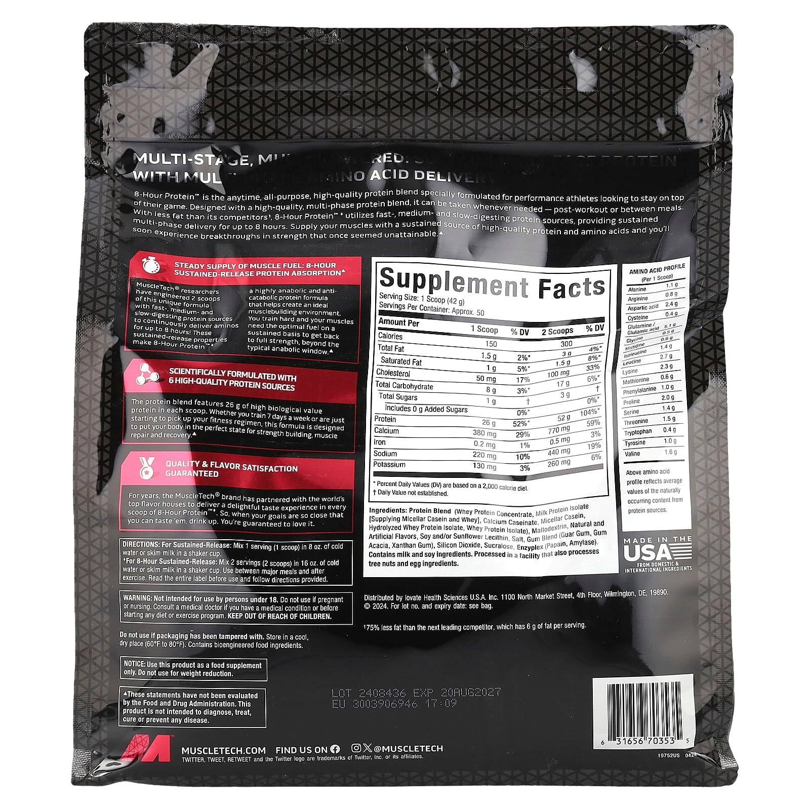 MuscleTech, Platinum 8-Hour Protein™, Vanilla Cake, 4.6 lbs (2.09 kg) - Image 2