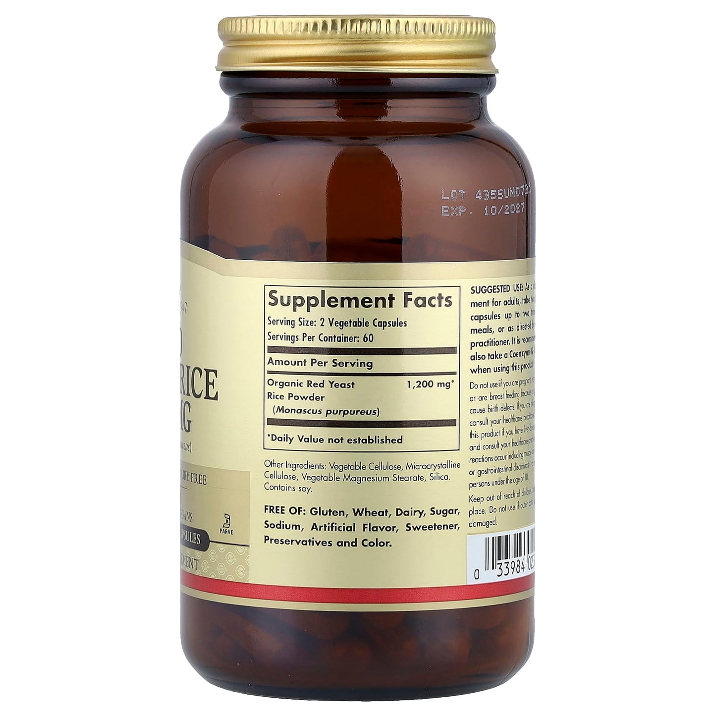 Solgar, Red Yeast Rice, 600 mg, 120 Vegetable Capsules - Image 2