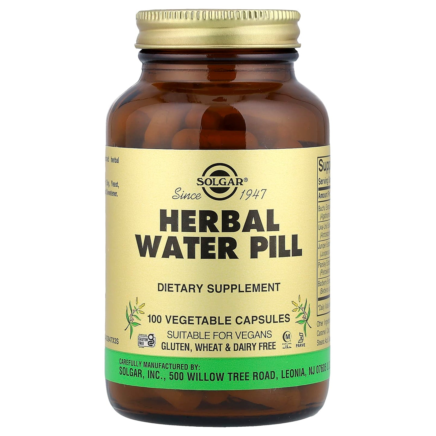 Solgar, Herbal Water Pill, 100 Vegetable Capsules - Image 1