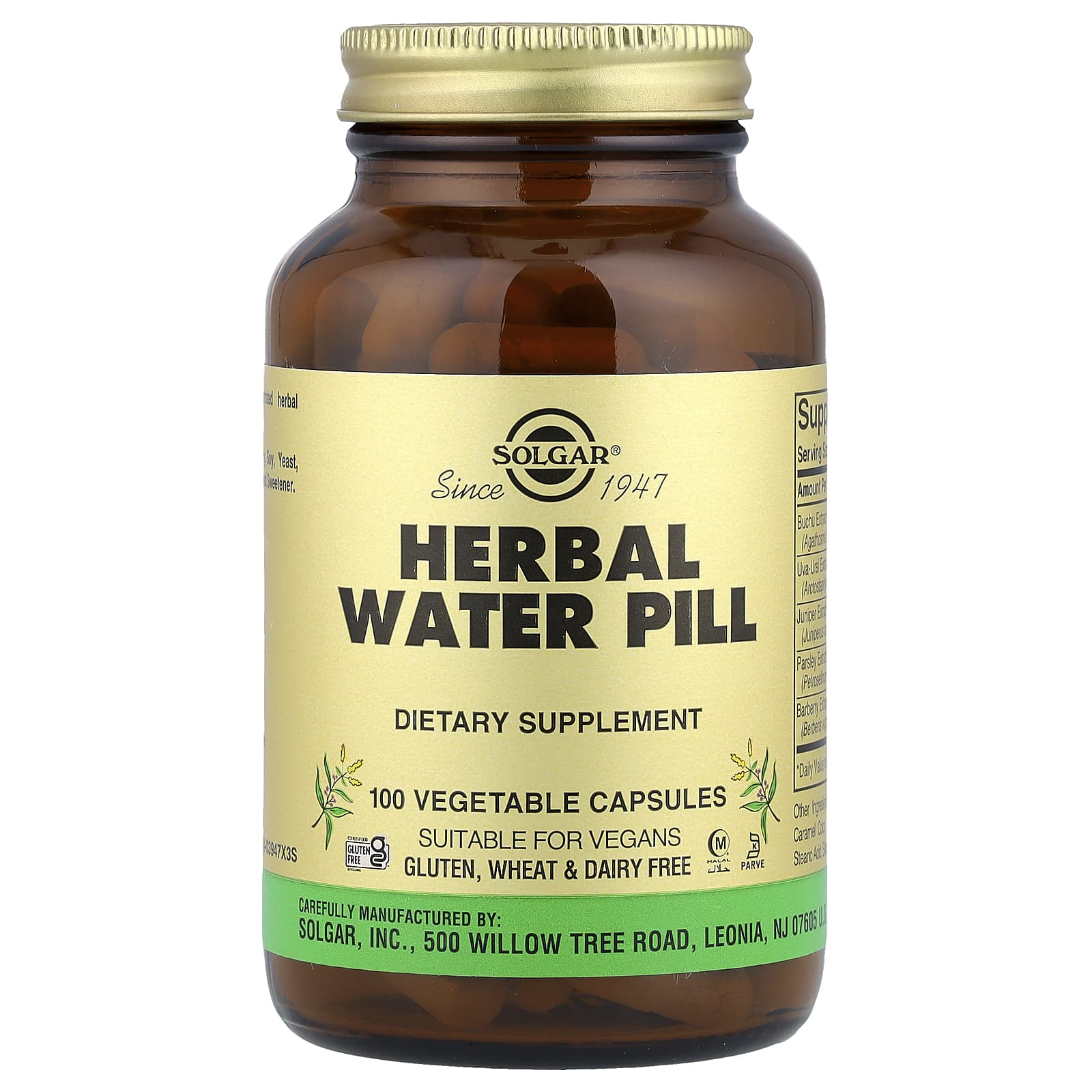 Solgar, Herbal Water Pill, 100 Vegetable Capsules - Image 1