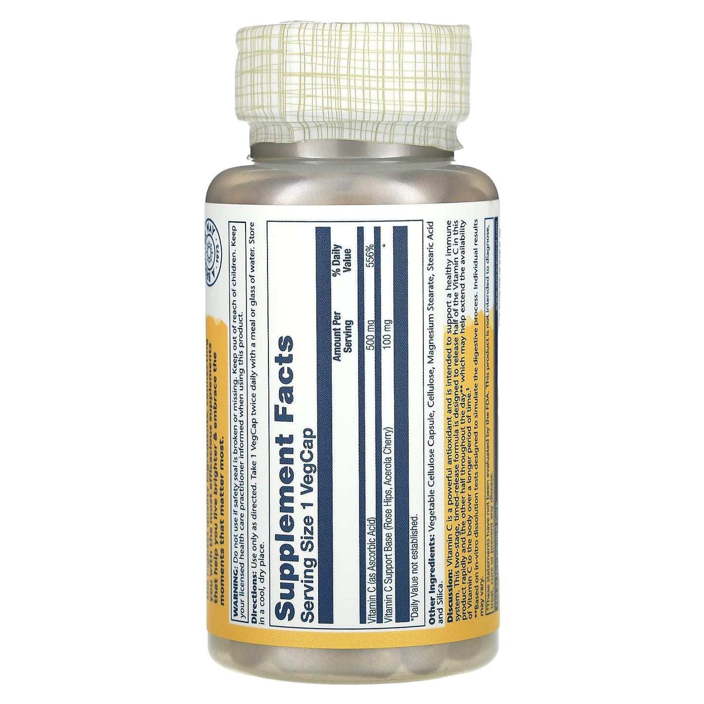 Solaray, Timed Release Vitamin C, 100 VegCaps - Image 2