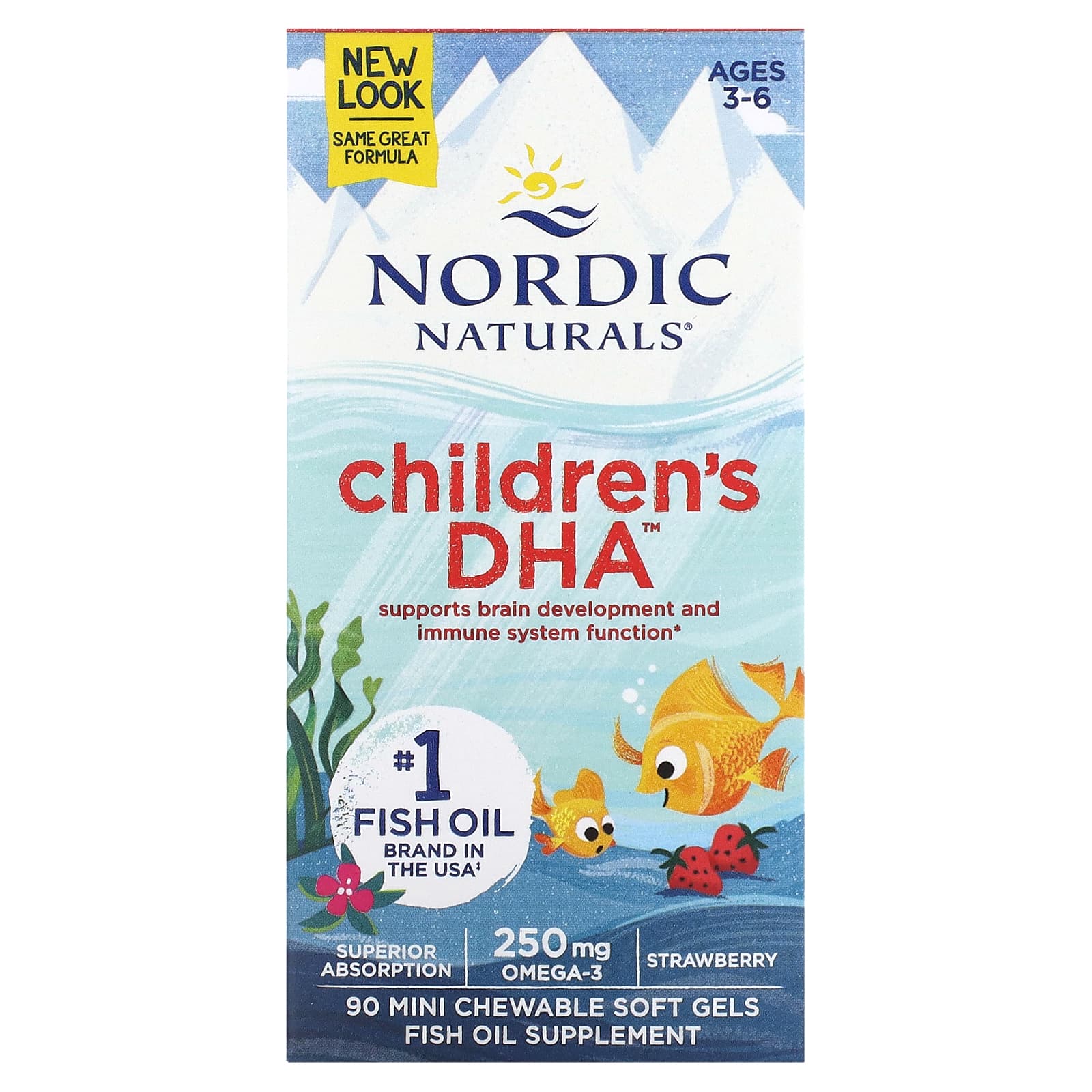 Nordic Naturals, Children's DHA, Ages 3-6, Strawberry, 90 Mini Chewable Soft Gels - Image 1
