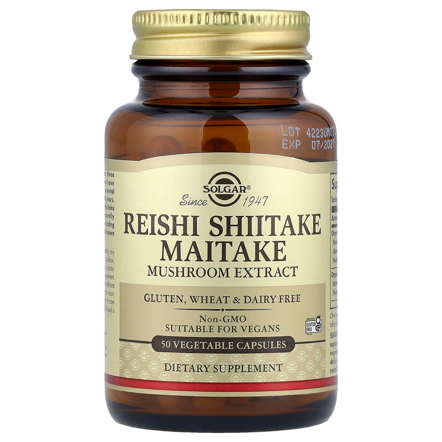 Solgar, Reishi Shiitake Maitake Mushroom Extract, 50 Vegetable Capsules - Image 1