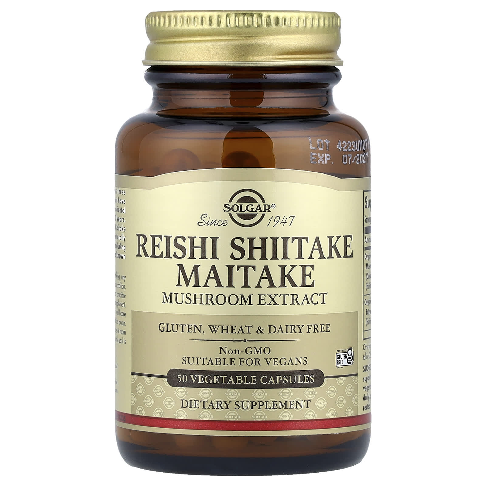 Solgar, Reishi Shiitake Maitake Mushroom Extract, 50 Vegetable Capsules - Image 1