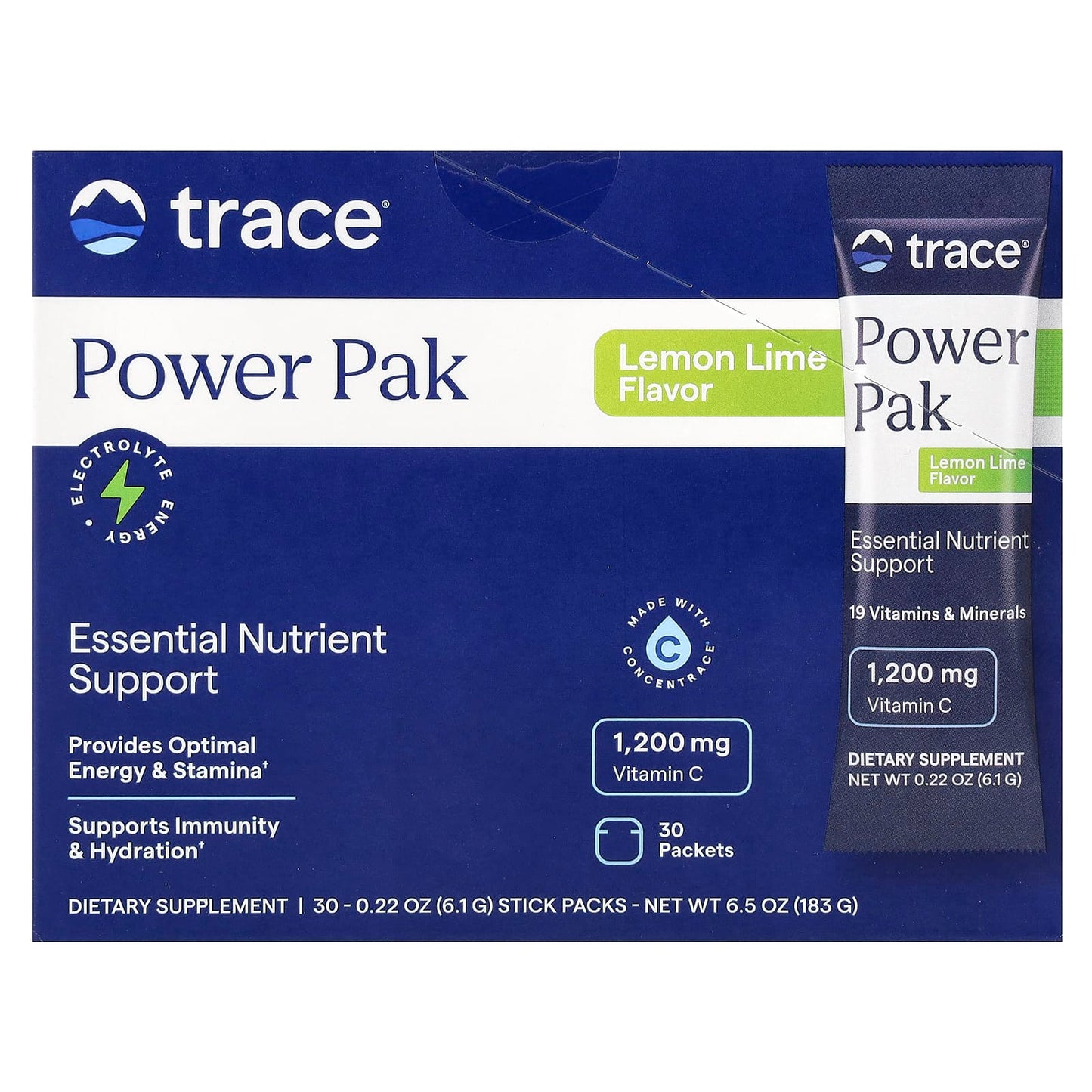 Trace, Power Pak, Lemon Lime, 30 Stick Packets, 0.22 oz (6.1 g) Each - Image 1