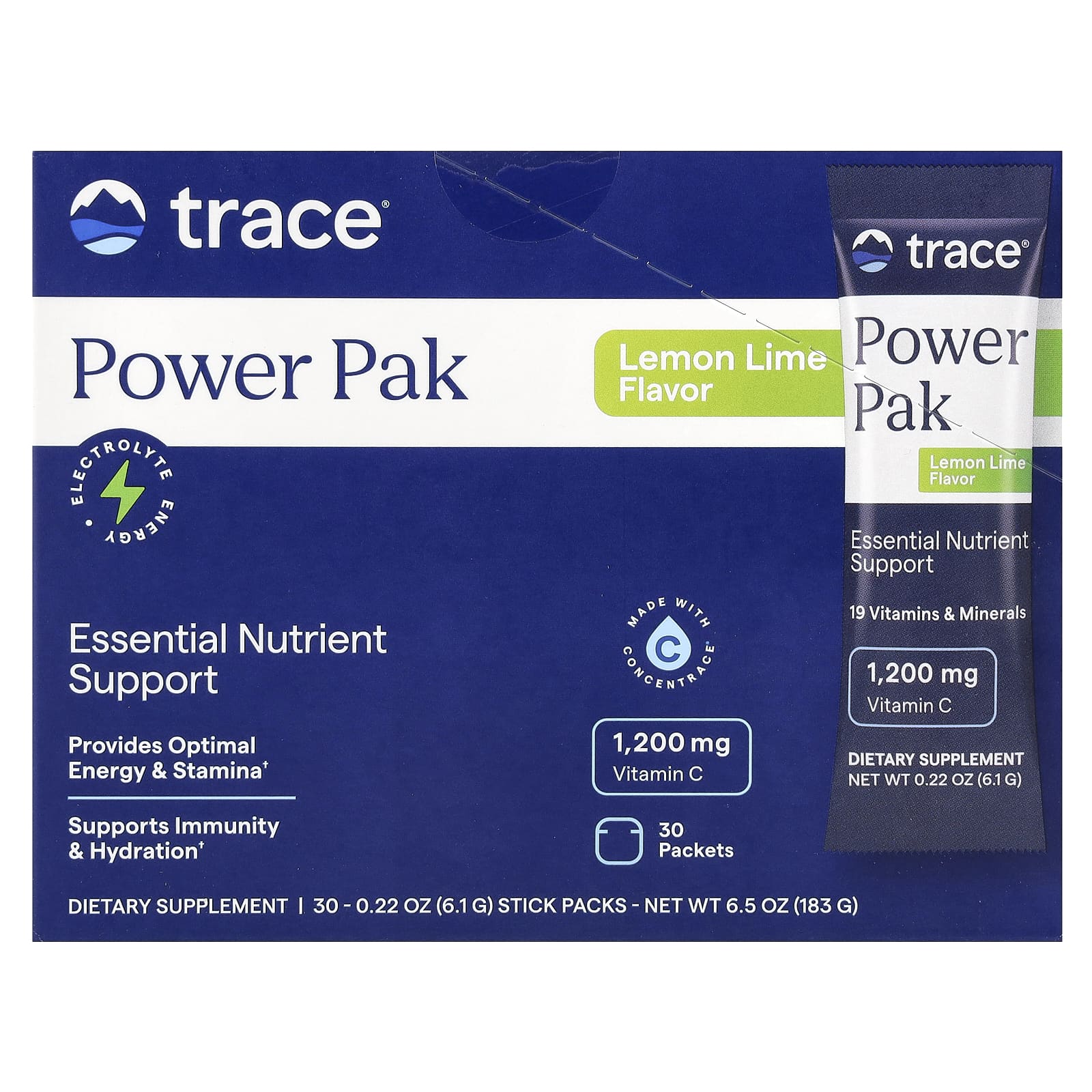 Trace, Power Pak, Lemon Lime, 30 Stick Packets, 0.22 oz (6.1 g) Each - Image 1