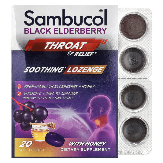 Sambucol, Black Elderberry, Throat Relief, Soothing Lozenge With Honey, 20 Soft Lozenges - Image 1