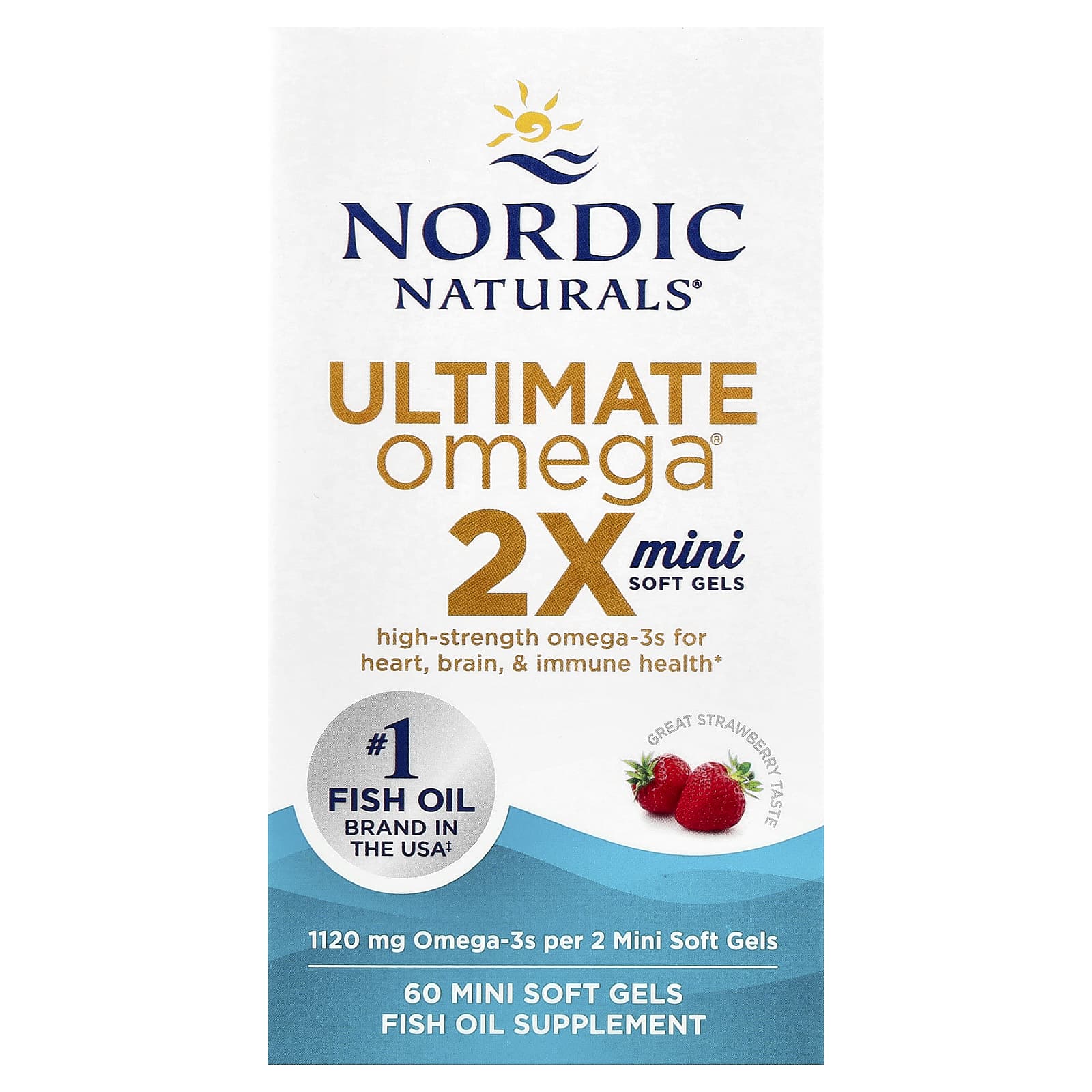 Nordic Naturals, Ultimate Omega® 2X, Strawberry, 60 Mini Soft Gels (560 mg per Soft Gel) - Image 1