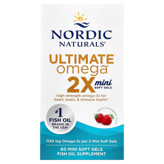 Nordic Naturals, Ultimate Omega® 2X, Strawberry, 60 Mini Soft Gels (560 mg per Soft Gel) - Image 1