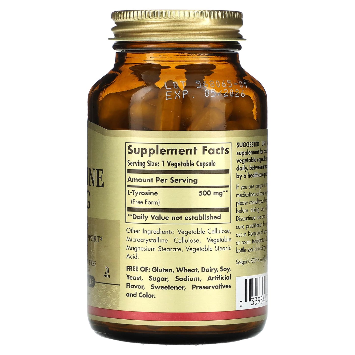 Solgar, L-Tyrosine, 500 mg, 100 Vegetable Capsules - Image 2