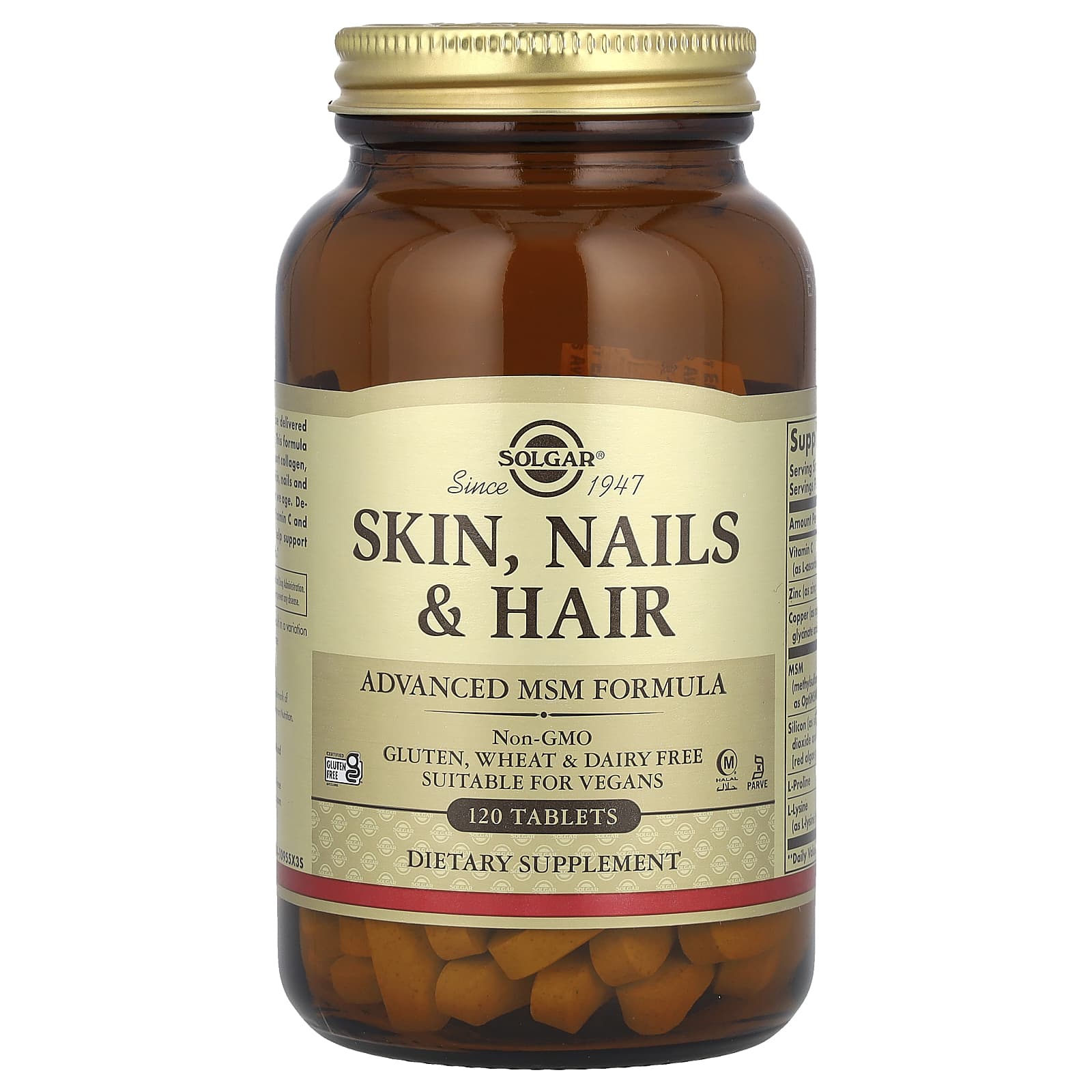 Solgar, Skin, Nails & Hair, Advanced MSM Formula, 120 Tablets - Image 1