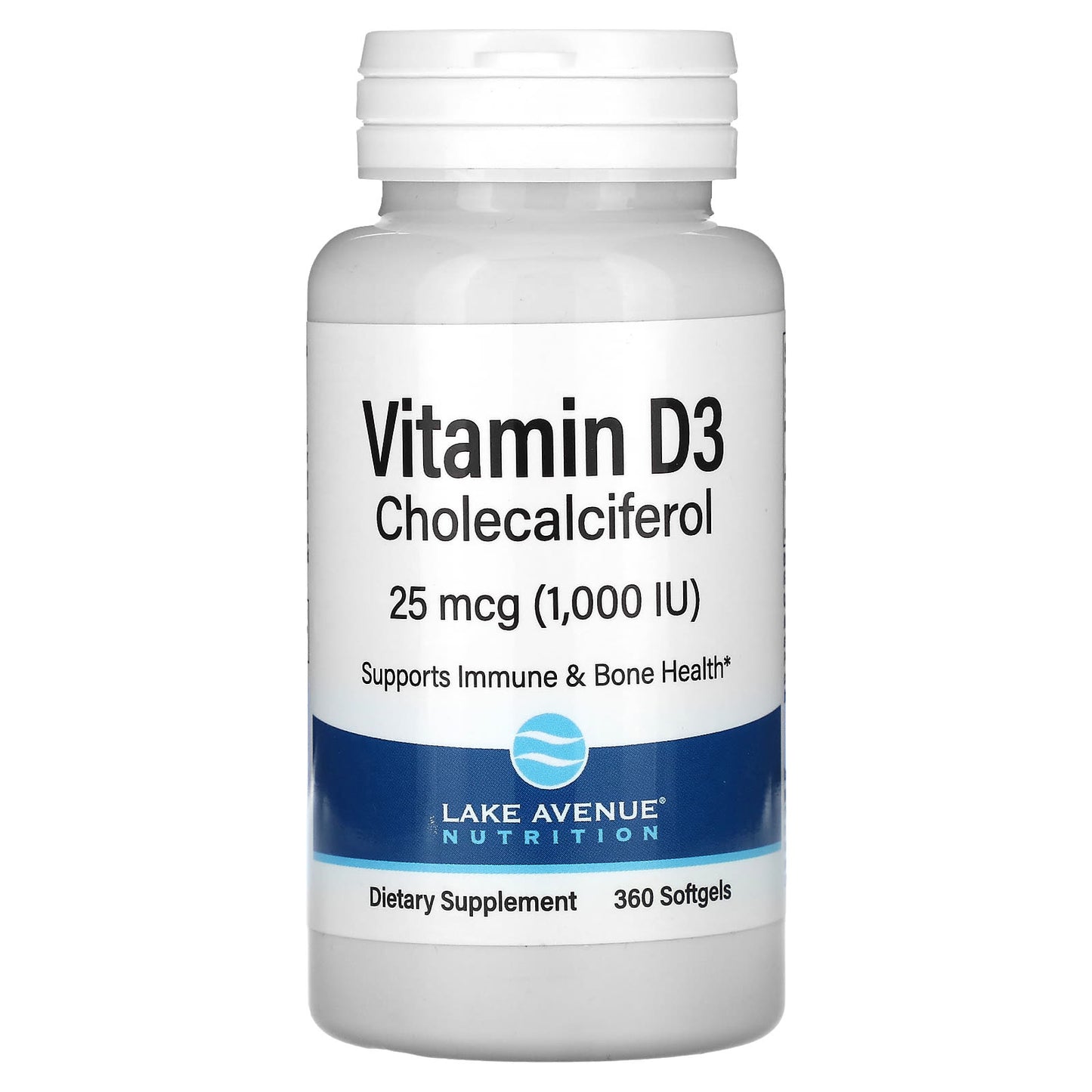 Lake Avenue Nutrition Vitamin D3 25 mcg (1,000 IU) Softgels - 360 Count - Image 1
