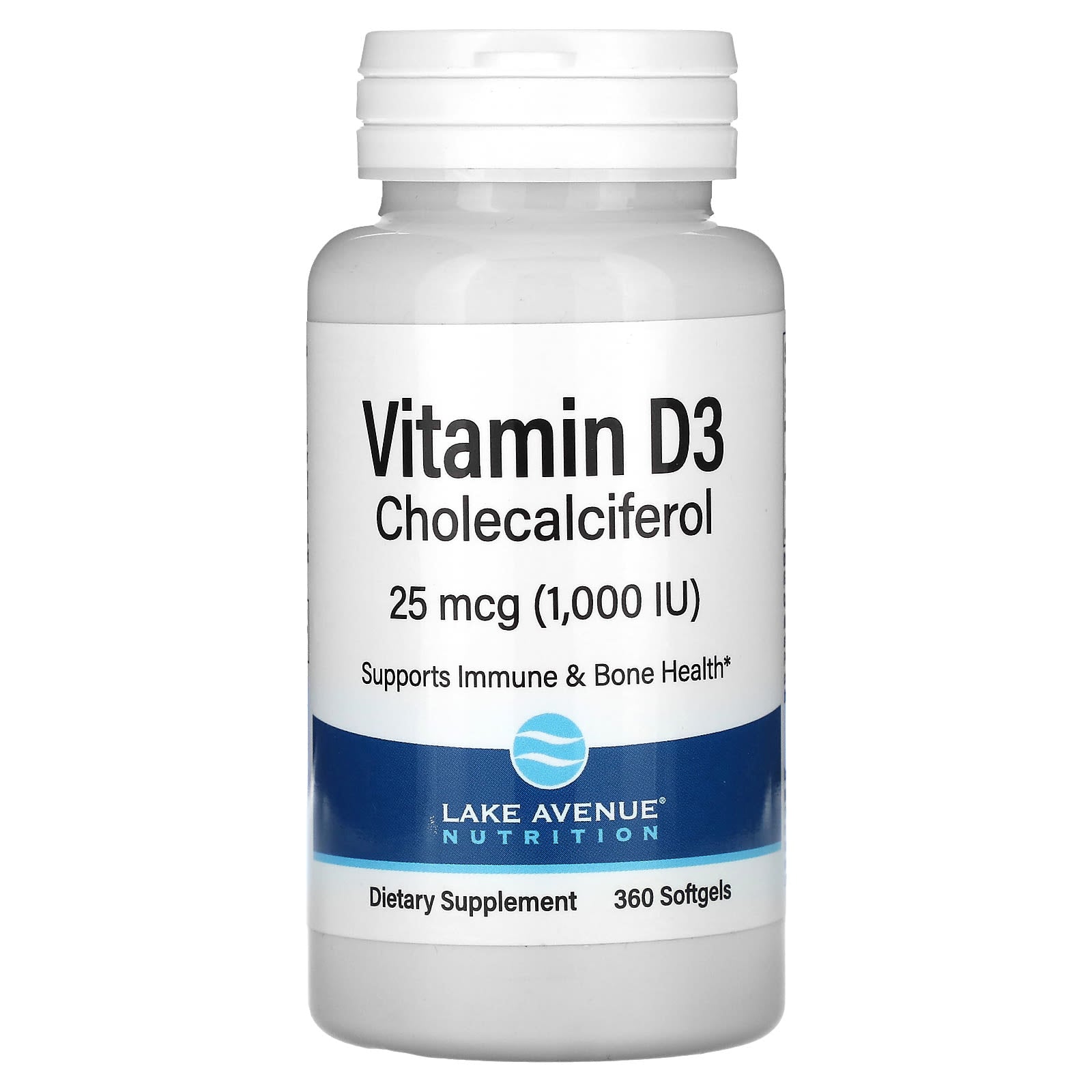 Lake Avenue Nutrition Vitamin D3 25 mcg (1,000 IU) Softgels - 360 Count - Image 1