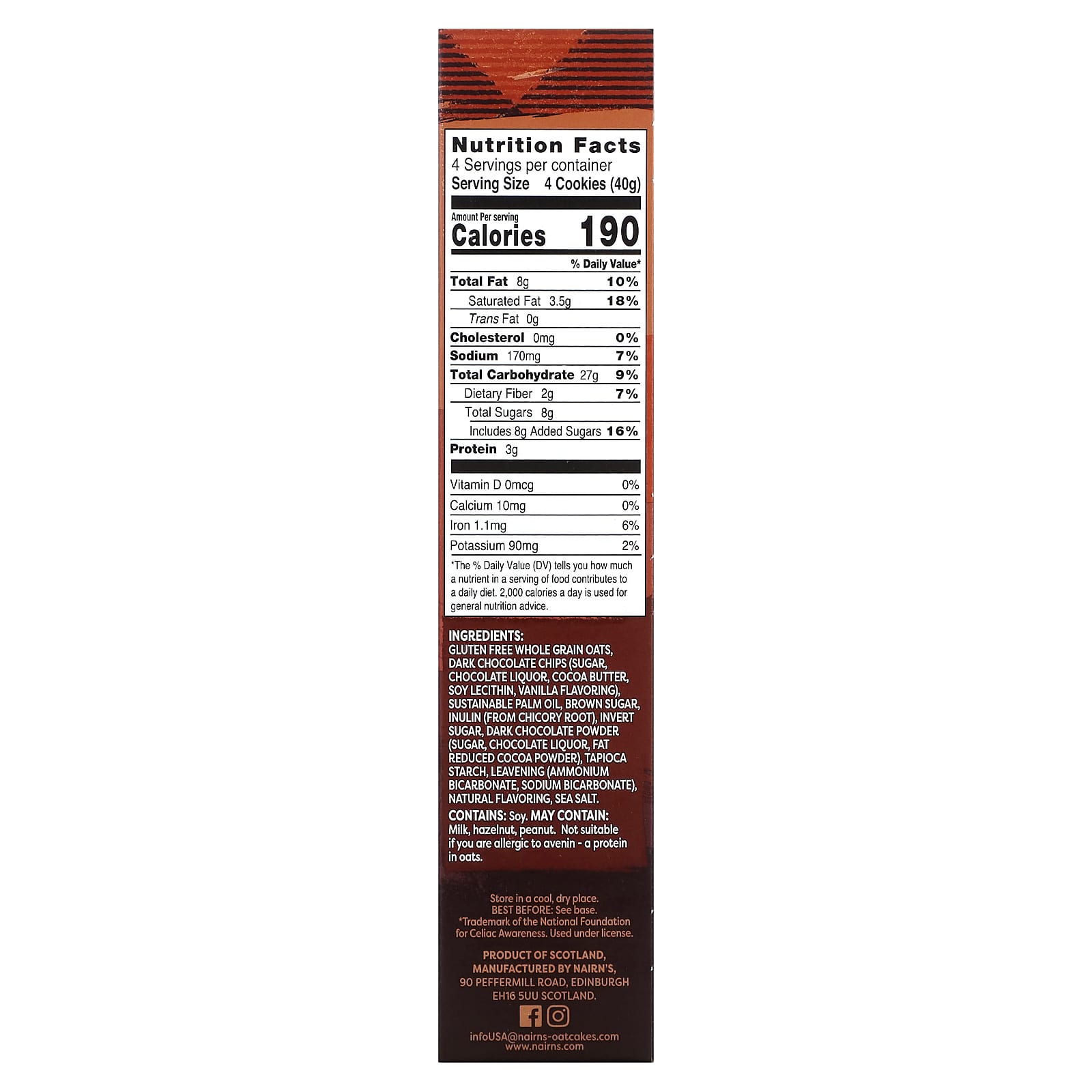 Nairn's, Oat Grahams, Gluten Free, Chocolate Chip, 5.64 oz (160 g) - Image 2