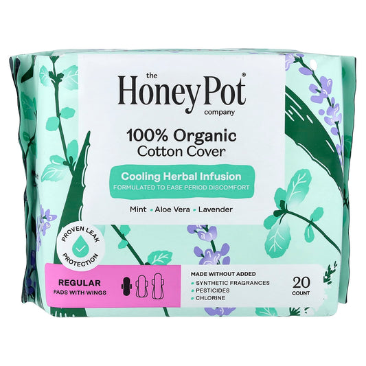 The Honey Pot Company, Cooling Herbal Infusion, Pads with Wings, Regular, 20 Count - Image 1