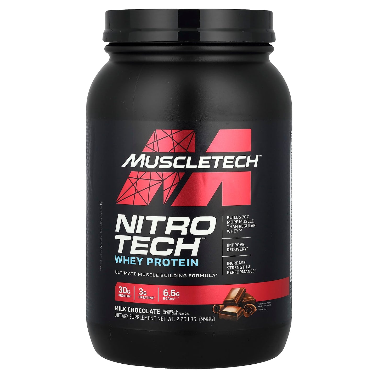 MuscleTech, Nitro-Tech™ Whey Protein, Milk Chocolate, 2.2 lbs (998 g) - Image 1