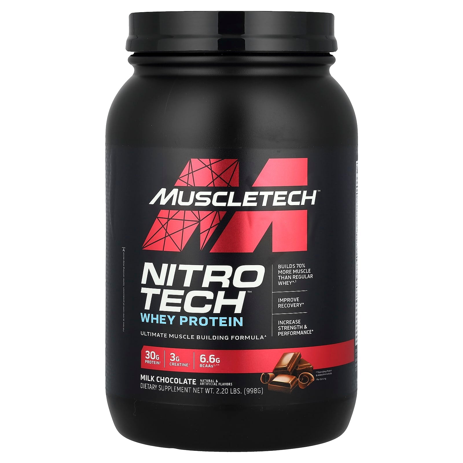 MuscleTech, Nitro-Tech™ Whey Protein, Milk Chocolate, 2.2 lbs (998 g) - Image 1