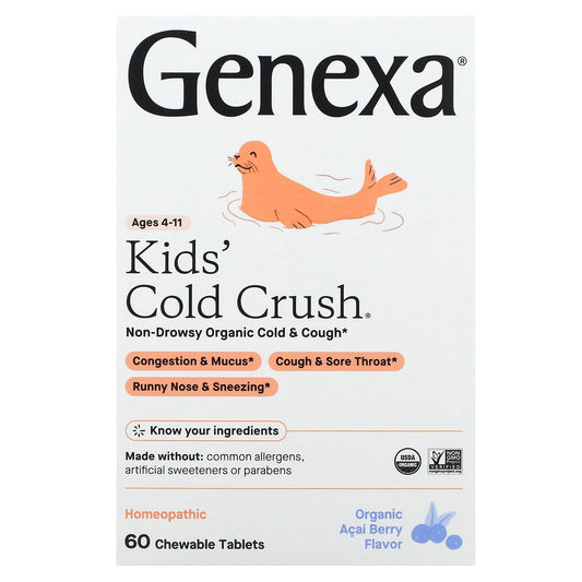Genexa, Kids´ Cold Crush, Ages 4-11, Organic Acai Berry, 60 Chewable Tablets