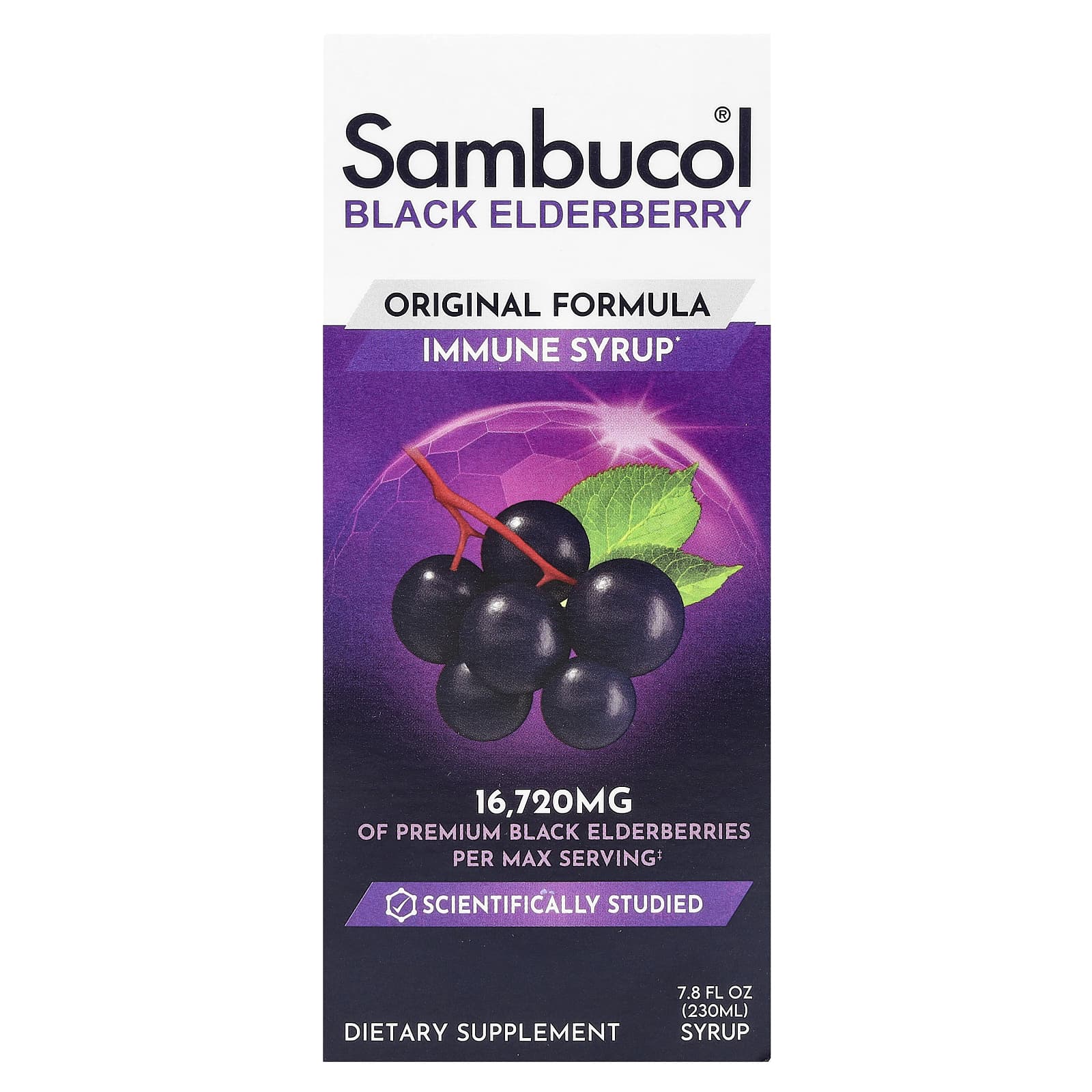Sambucol, Black Elderberry Immune Syrup, Original Formula, 16,720 mg, 7.8 fl oz (230 ml) - Image 1