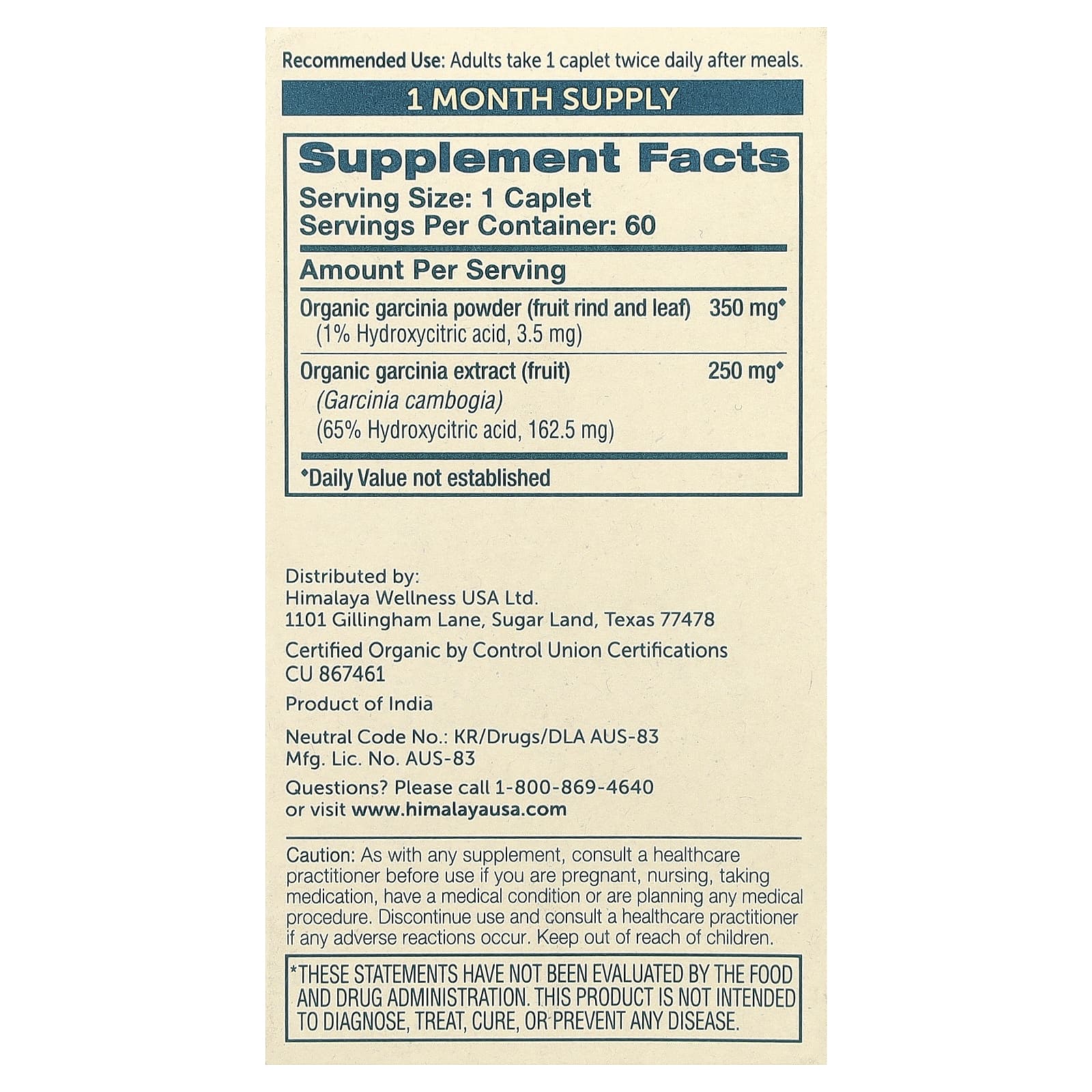 Himalaya Garcinia Weight Management Supplement, 60 Caplets, USDA Organic, Non-GMO - Image 2