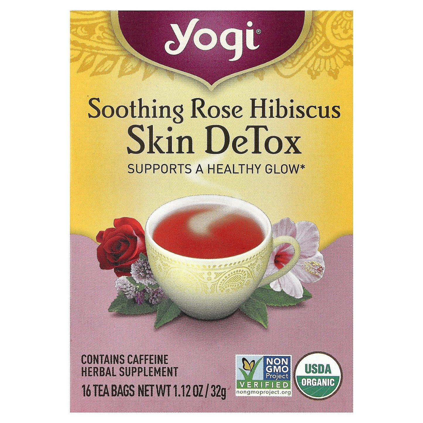 Yogi Tea, Skin DeTox, Soothing Rose Hibiscus, 16 Tea Bags, 1.12 oz (32 g) - Image 1