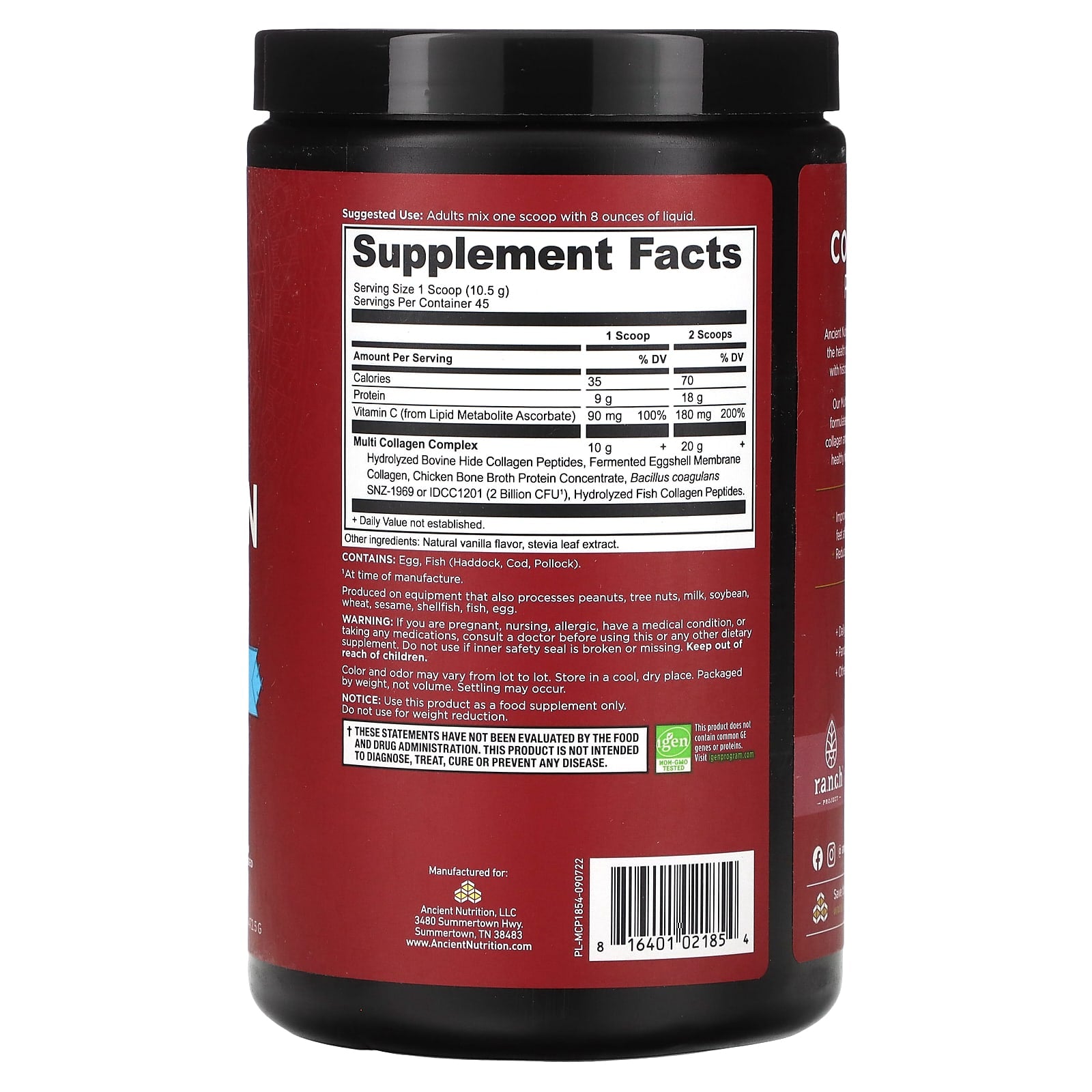 Ancient Nutrition Multi Collagen Protein, 10 Types, Vanilla, 1.04 lb - Image 2