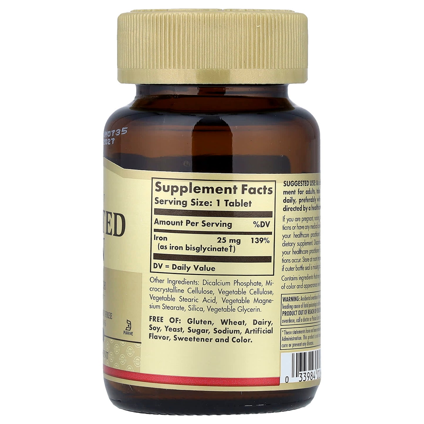 Solgar, Chelated Iron, 100 Tablets (25 mg per Tablet) - Image 2