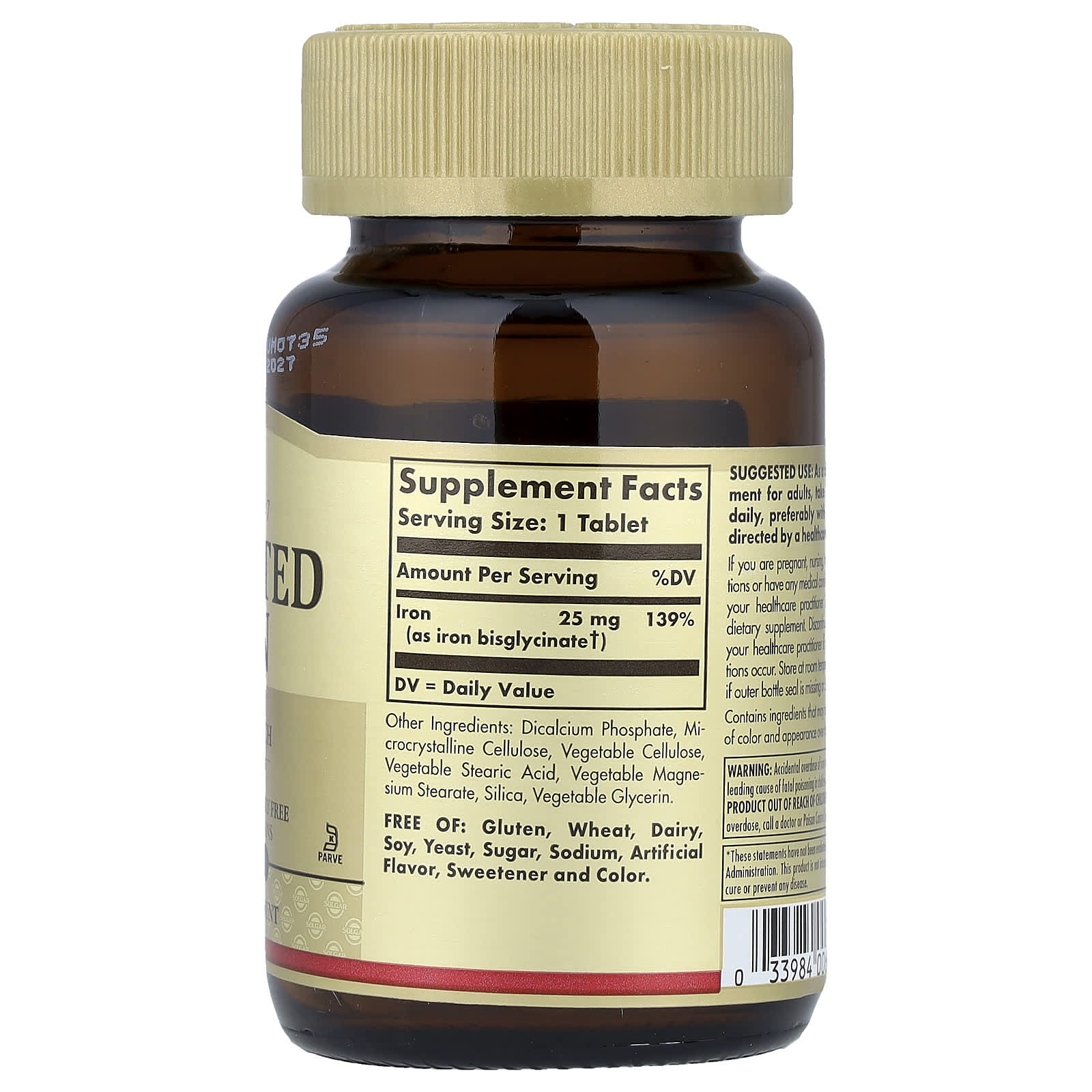 Solgar, Chelated Iron, 100 Tablets (25 mg per Tablet) - Image 2