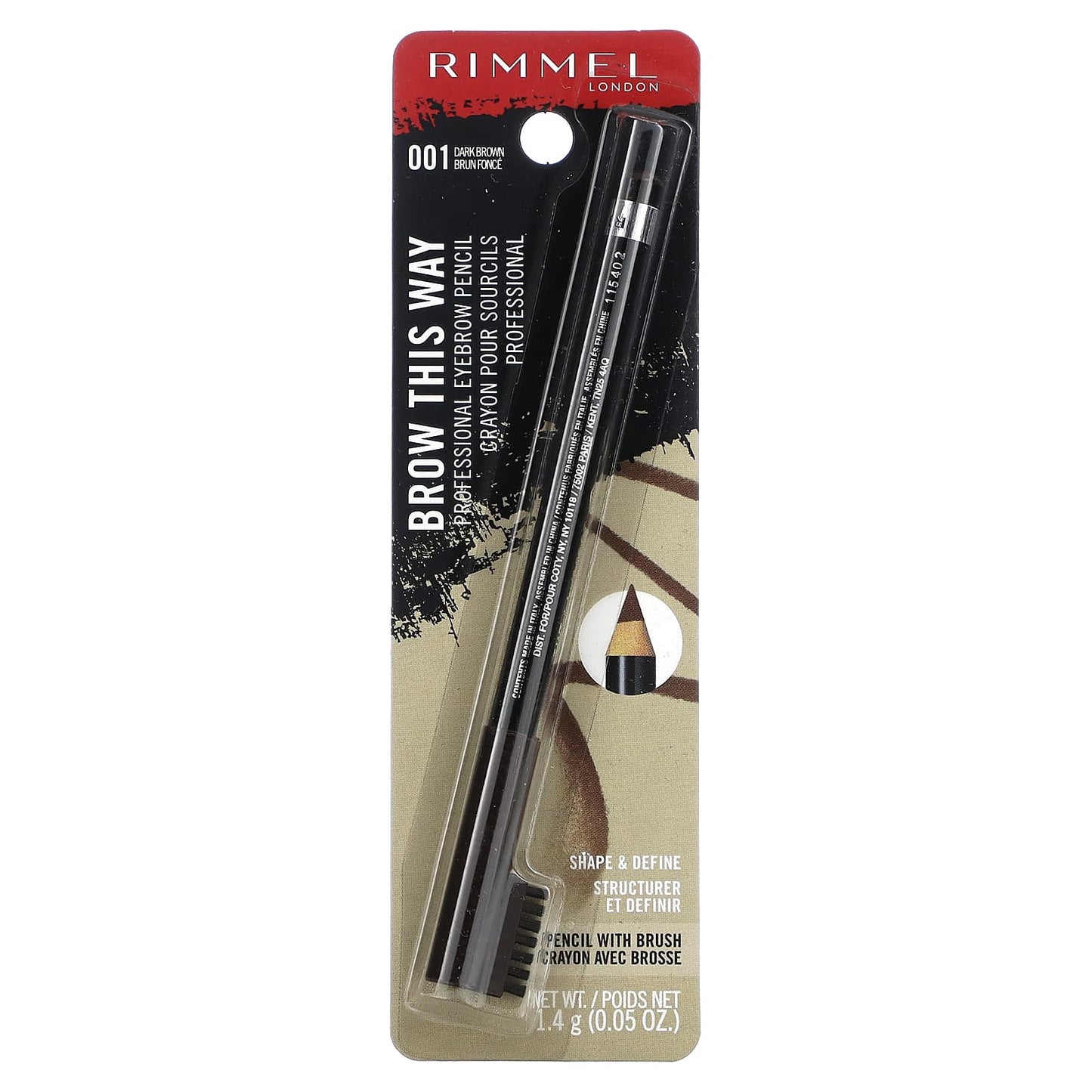 Rimmel London, Brow This Way, Professional Eyebrow Pencil, 001 Dark Brown, 0.05 oz (1.4 g) - Image 2