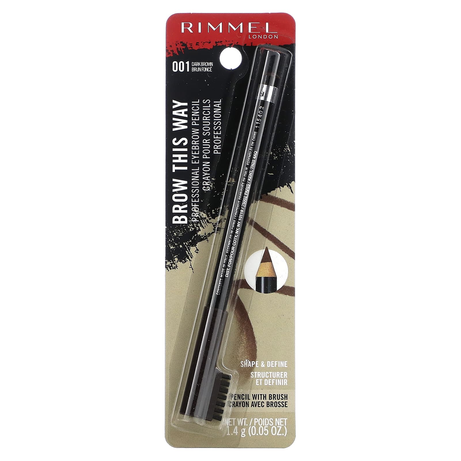 Rimmel London, Brow This Way, Professional Eyebrow Pencil, 001 Dark Brown, 0.05 oz (1.4 g) - Image 2