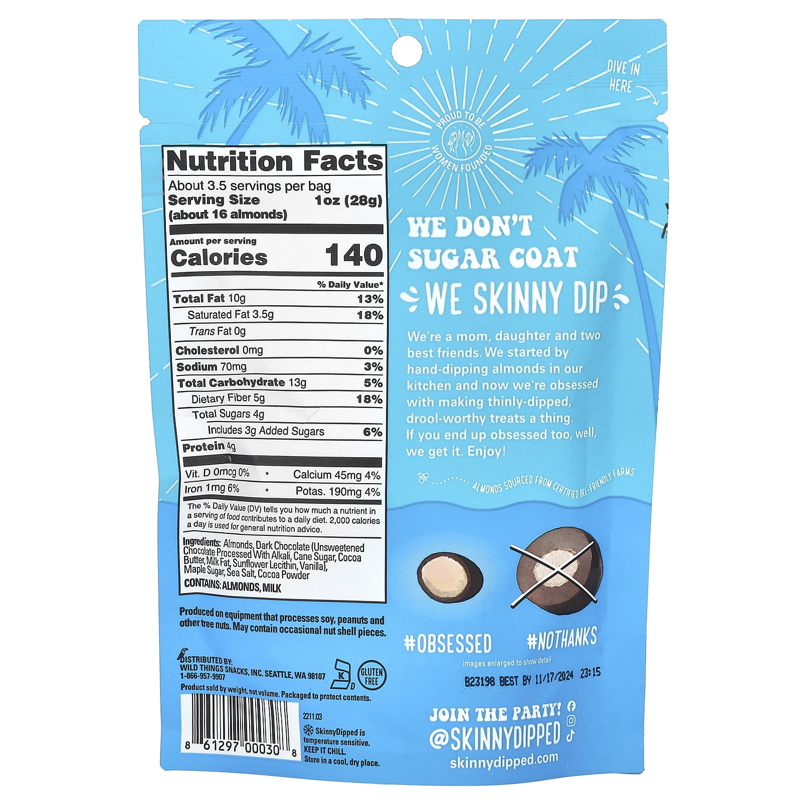 SkinnyDipped, Dark Chocolate Cocoa Almonds, 3.5 oz (99 g) - Image 2