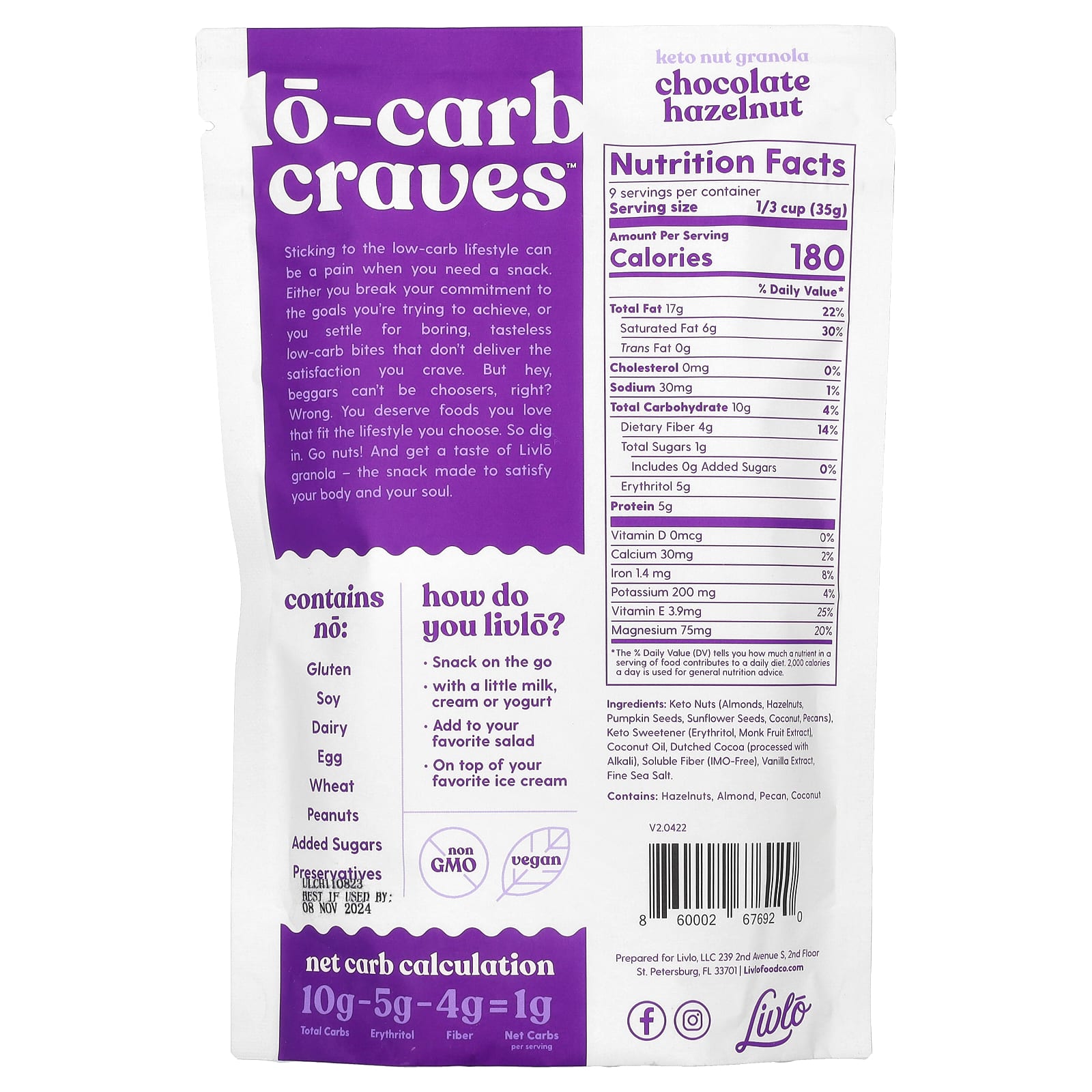 Livlo, Granolo, Keto Granola, Chocolate Hazelnut, 11 oz (312 g) - Image 2