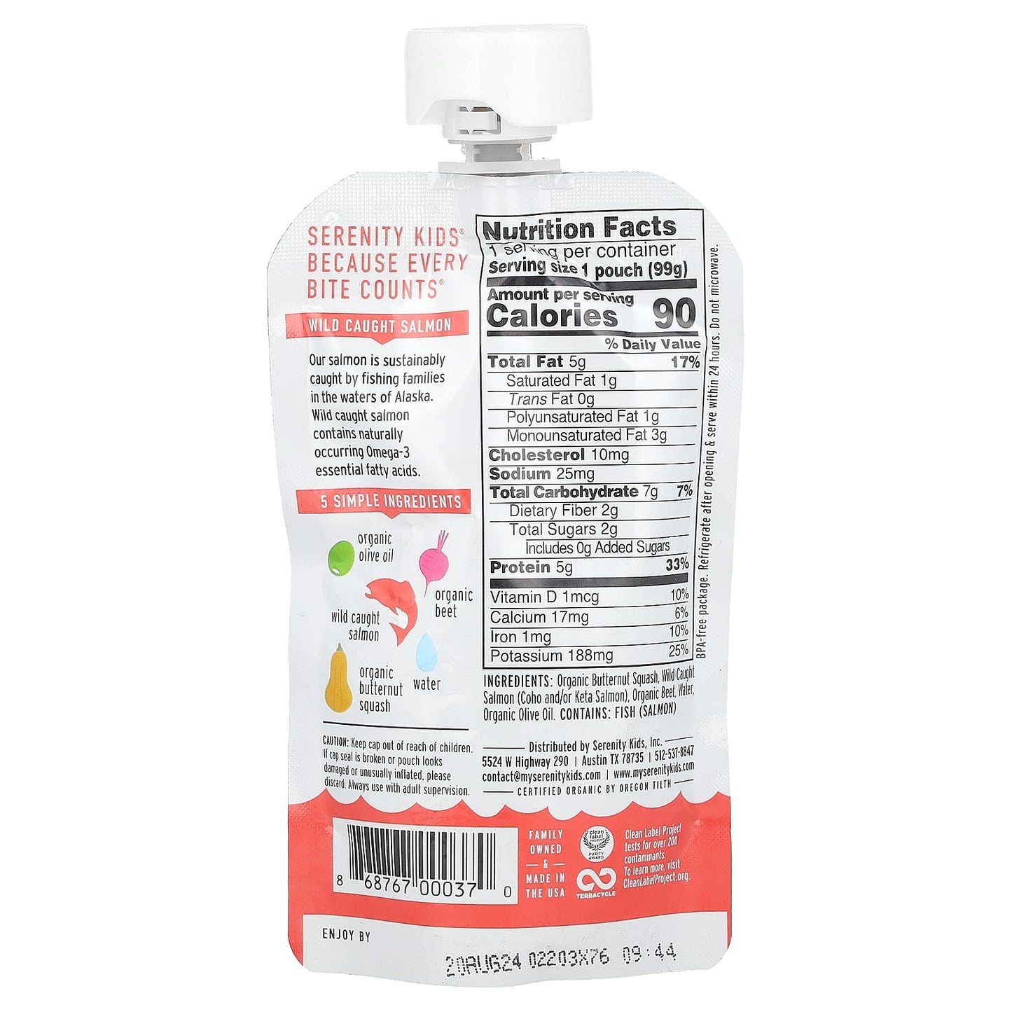 Serenity Kids, Salmon with Organic Butternut Squash & Beet, 6+ Months, 3.5 oz (99 g) - Image 2