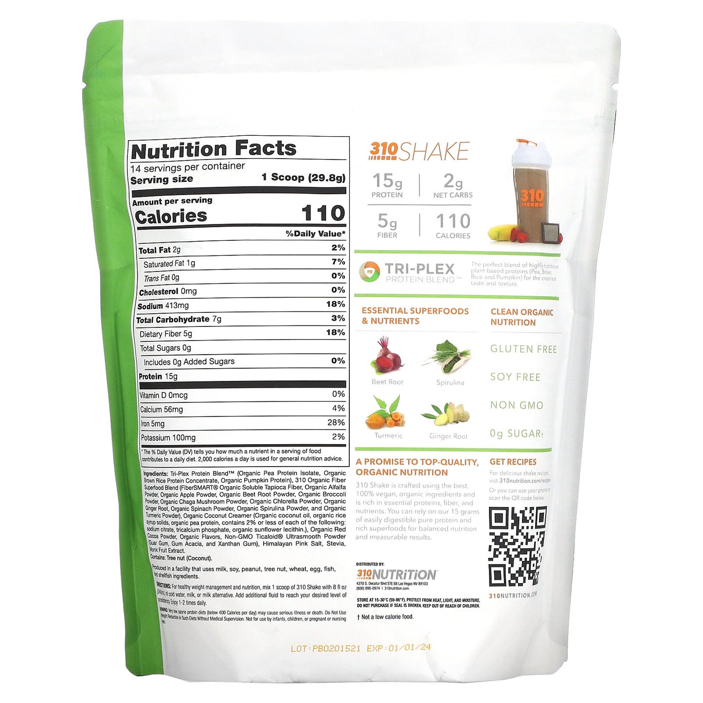 Organic Vegan Meal Replacement Shake by 310 Nutrition - Chocolate - Image 2