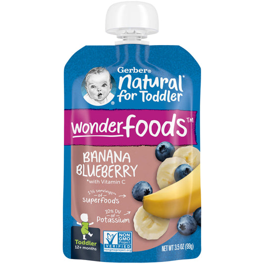 Gerber Toddler Wonder Foods, Natural Banana Blueberry Snack, 12+ Months, 3.5 oz - Image 1