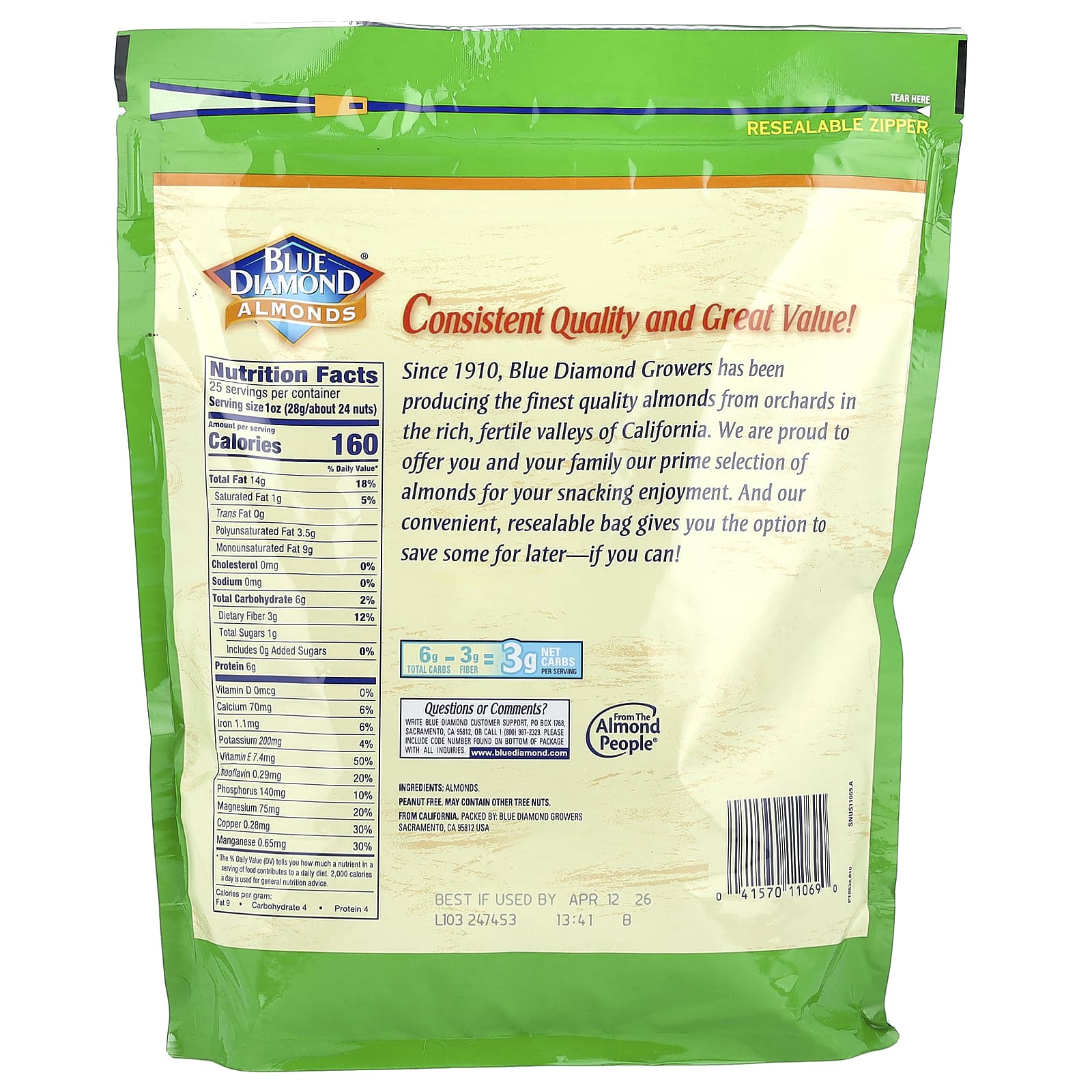 Whole Natural Blue Diamond Almonds, 25 oz (709g) for Healthy Snacking - Image 2