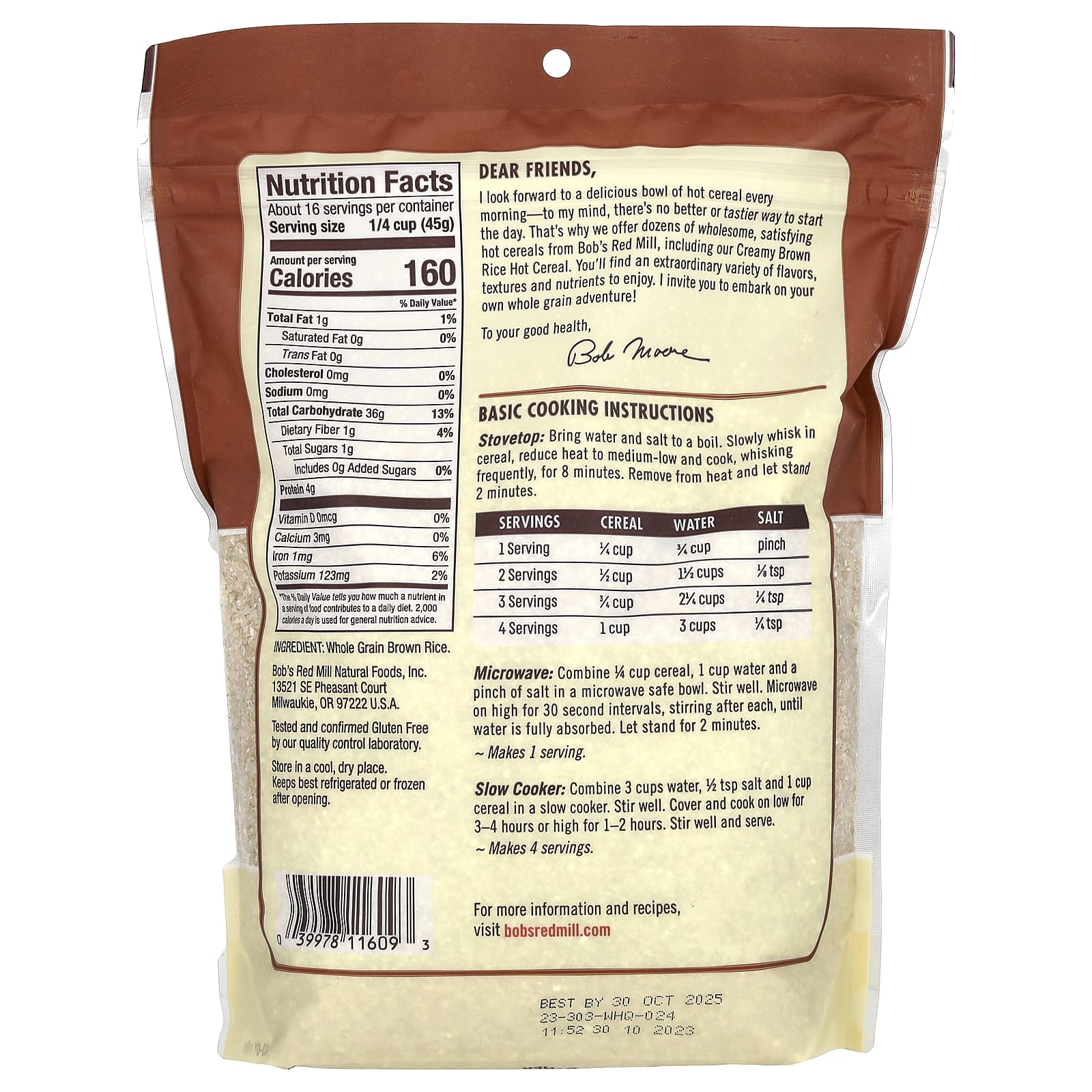 Bob's Red Mill, Creamy Brown Rice Hot Cereal, 26 oz ( 737 g)