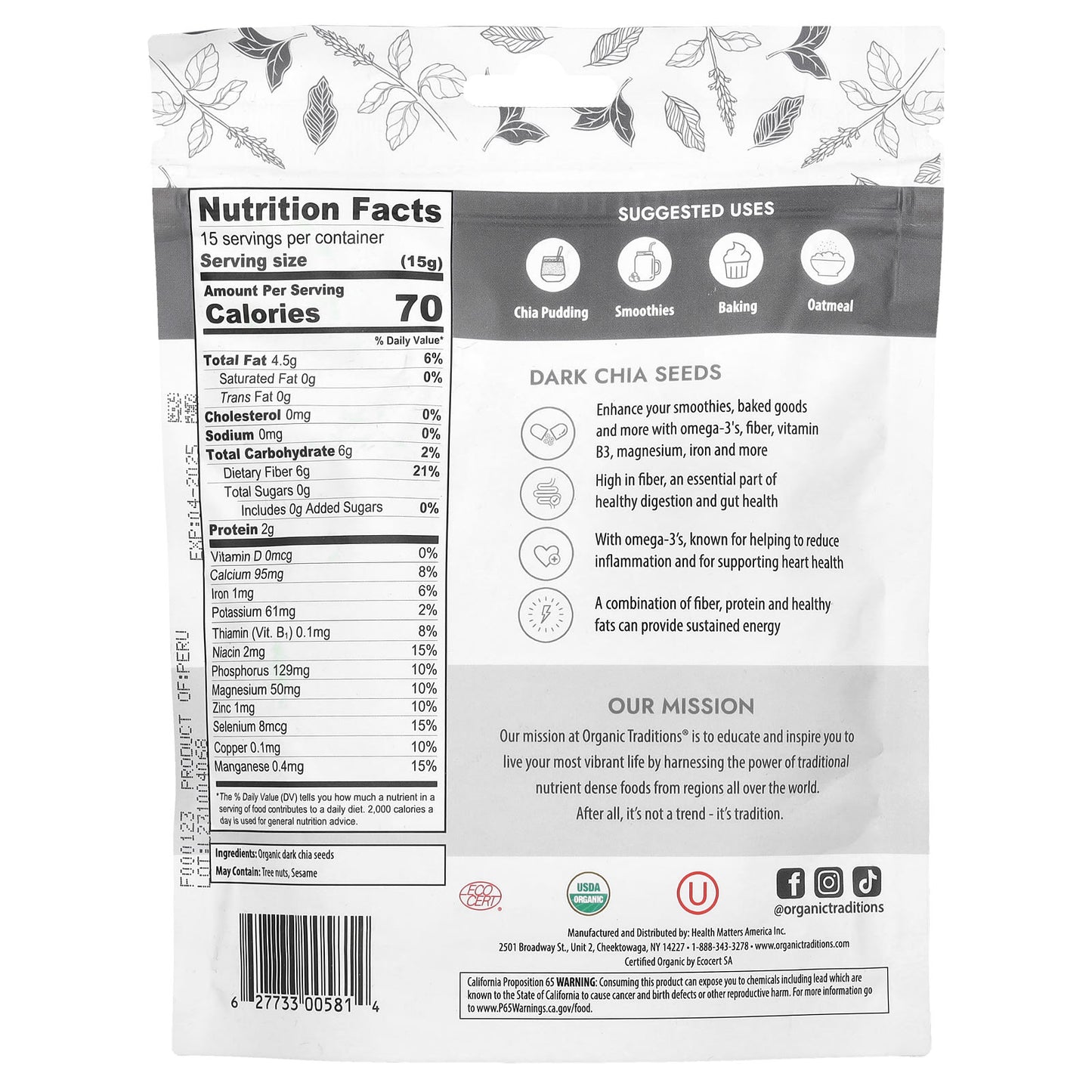 Organic Traditions, Dark Chia Seeds, 8 oz (227 g) - Image 2