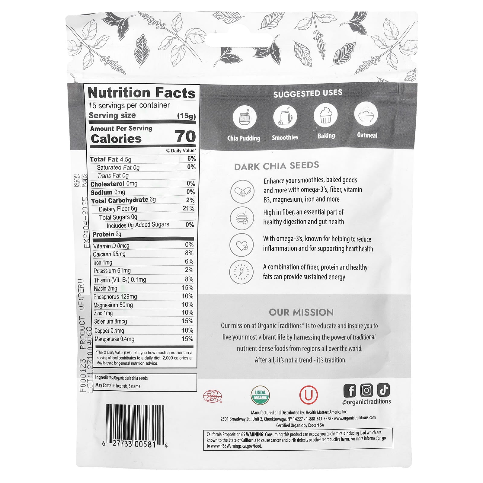 Organic Traditions, Dark Chia Seeds, 8 oz (227 g) - Image 2