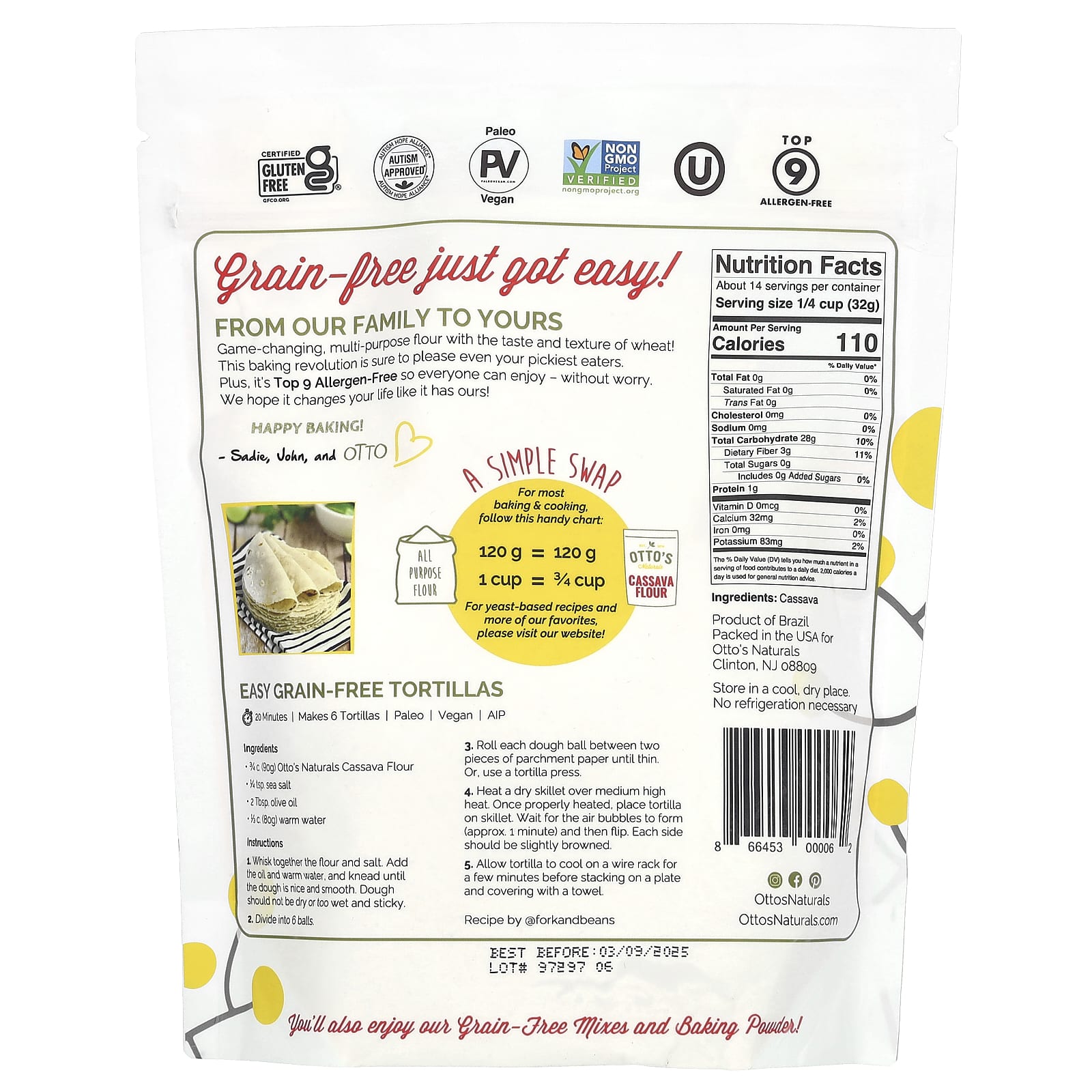 Otto's Naturals, Multi-Purpose Cassava Flour, 16 oz (453 g) - Image 2