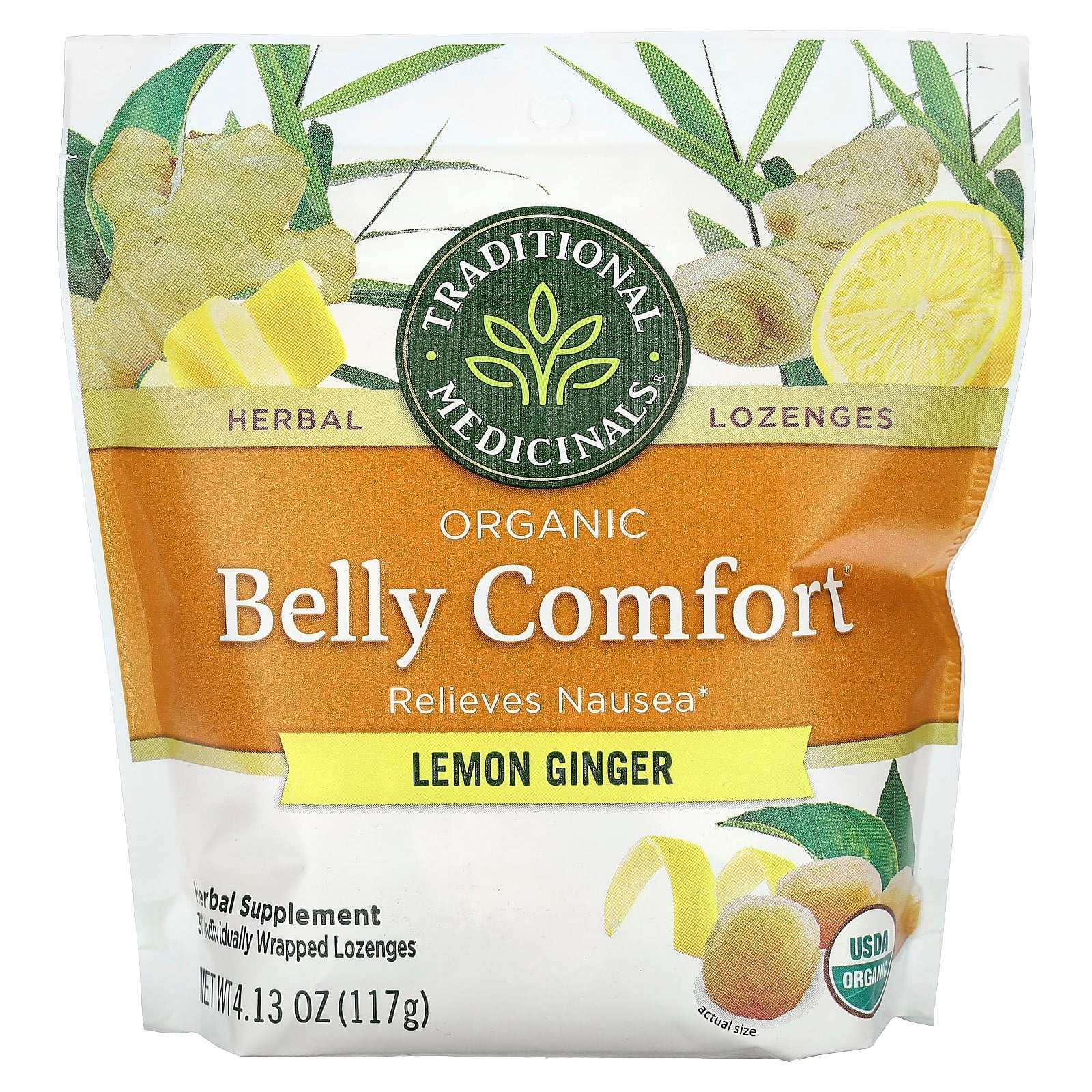 Traditional Medicinals, Organic Belly Comfort, Lemon Ginger, 30 Individually Wrapped Lozenges, 4.13 oz (117 g) - Image 1