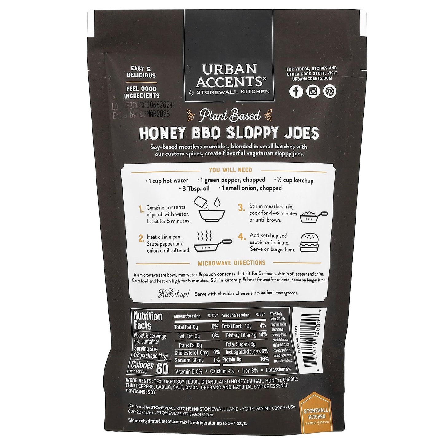 Urban Accents, Plant Based Sloppy Joe, Ground Veggie Meatless Mix, Classic Honey BBQ, 3.5 oz (99 g) - Image 2