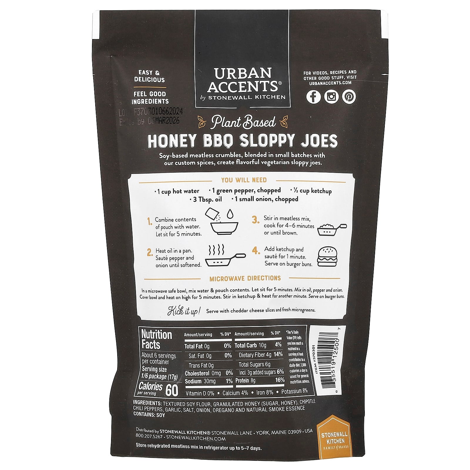 Urban Accents, Plant Based Sloppy Joe, Ground Veggie Meatless Mix, Classic Honey BBQ, 3.5 oz (99 g) - Image 2