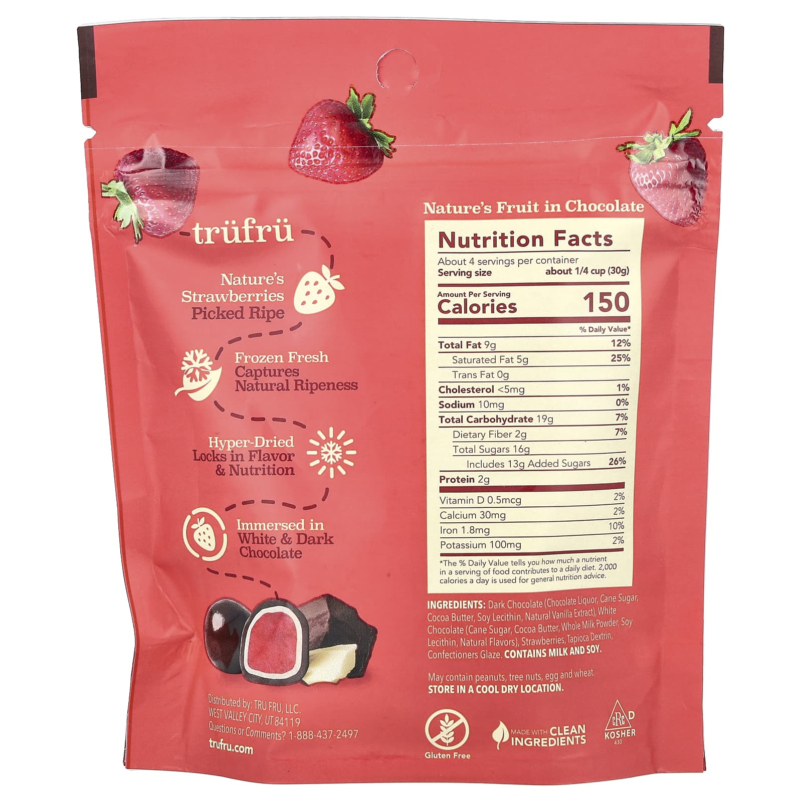 Tru Fru, Nature's Strawberries, Dark Chocolate, 4.2 oz (119 g) - Image 2