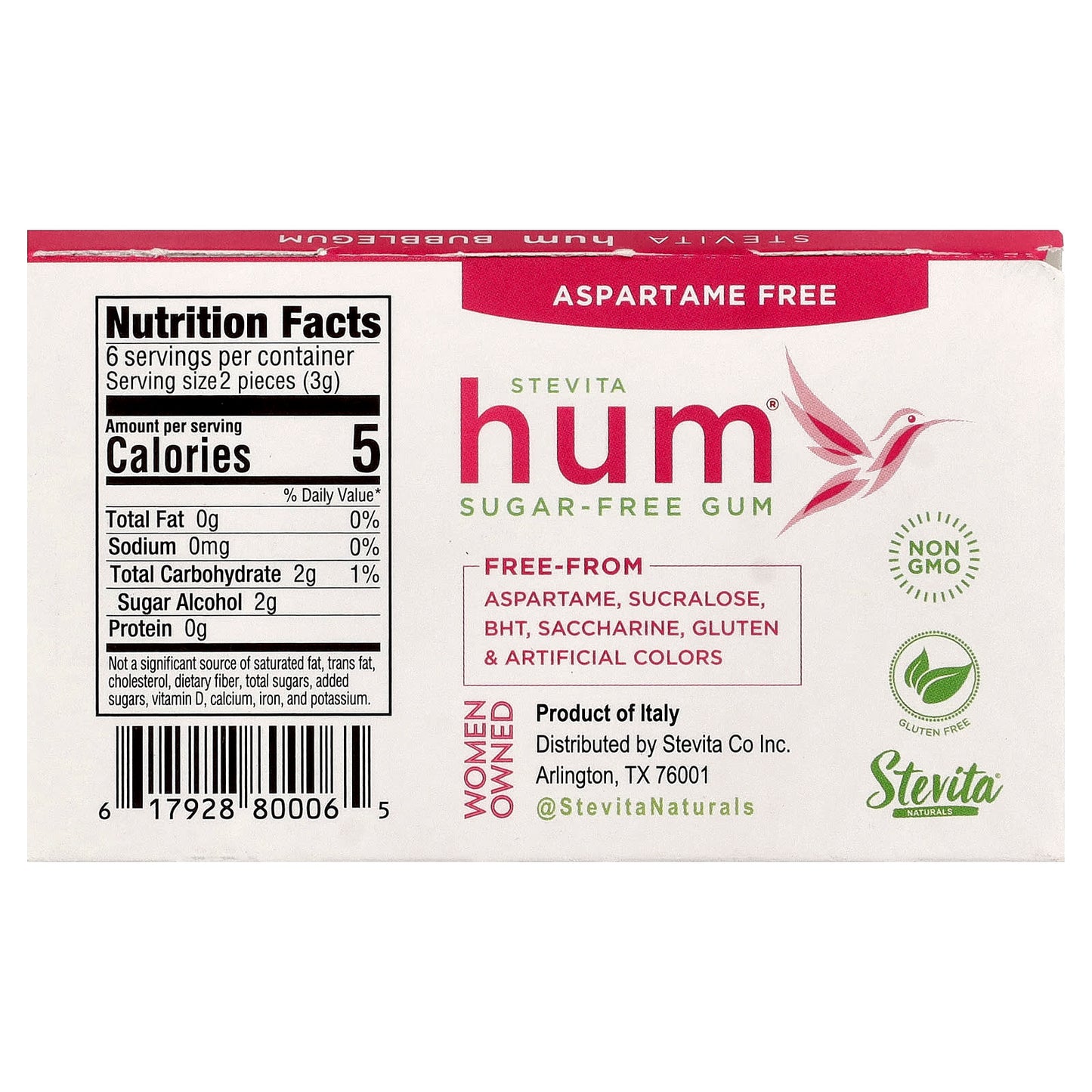 Stevita, Hum®, Sugar-Free Gum, Bubblegum, 12 Pieces - Image 2