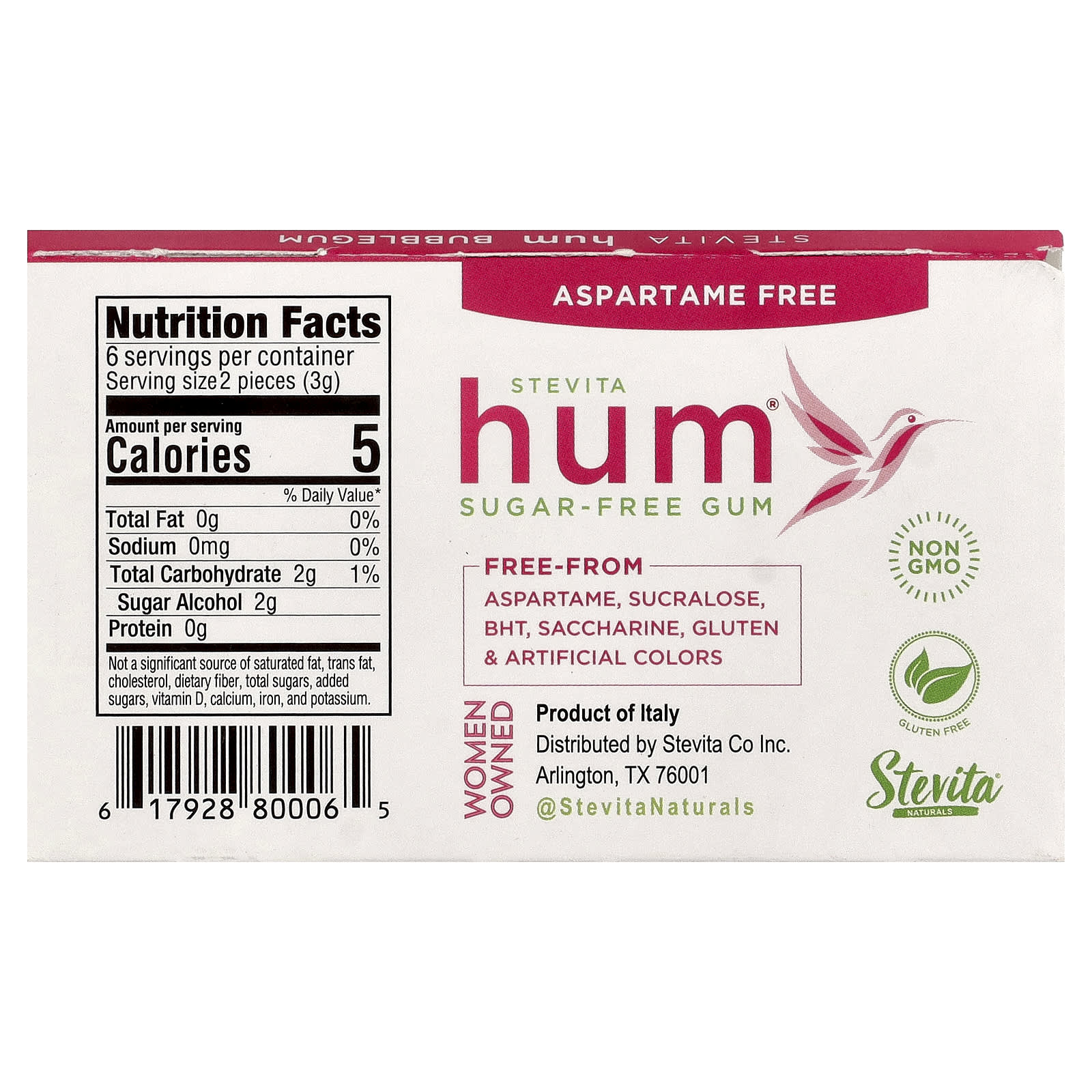 Stevita, Hum®, Sugar-Free Gum, Bubblegum, 12 Pieces - Image 2