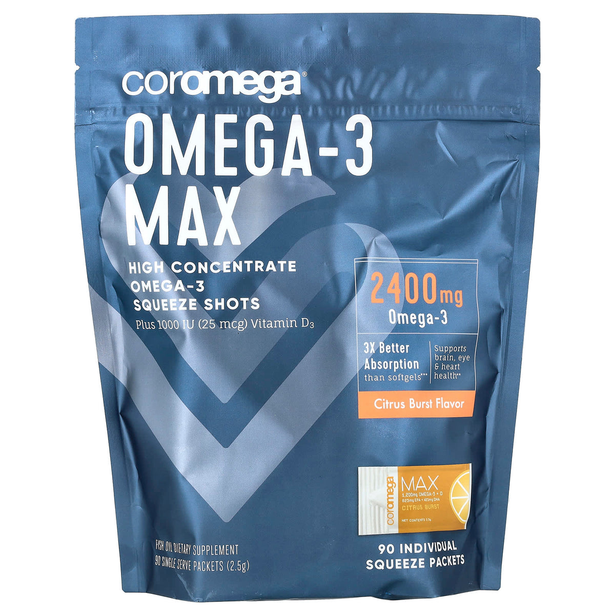 Wild-Caught Omega-3 Squeeze Shots - Citrus Burst, 90 Packets, 2.5g Eac ...