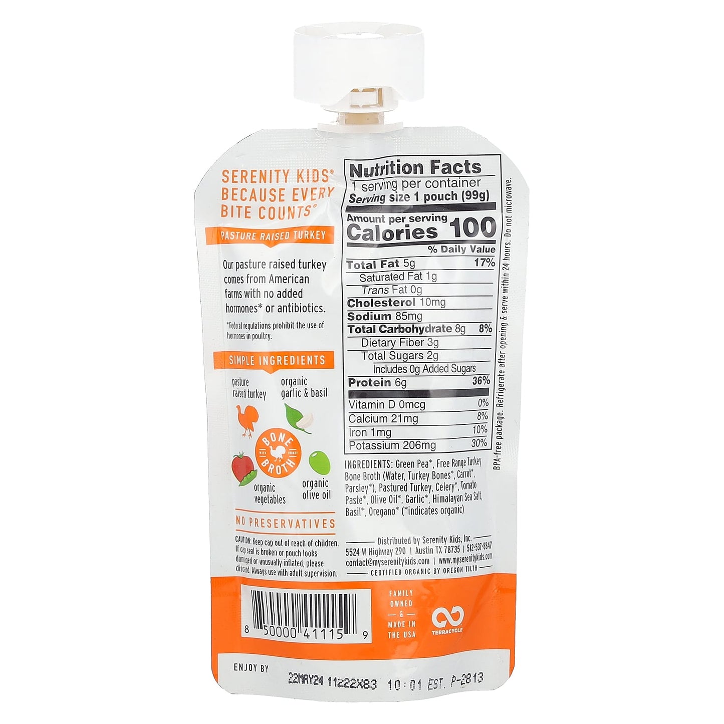 Serenity Kids, Turkey Bolognese with Organic Vegetables & Herbs, 7+ Months, 3.5 oz (99 g) - Image 2