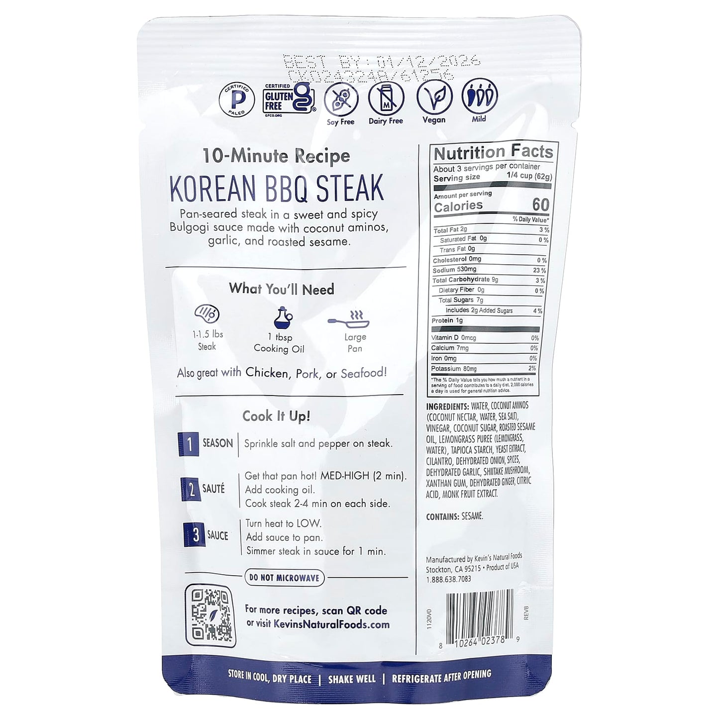Kevin's Natural Foods, Korean BBQ Sauce, Mild, 7 oz (198 g) - Image 2